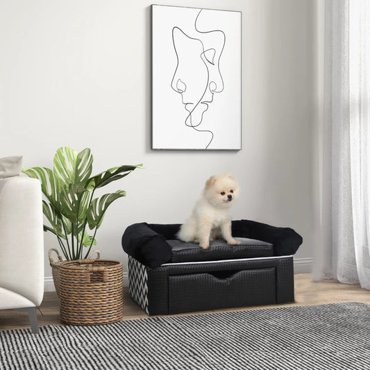 PawHut Dog Sofa Bed with Storage Drawer and Soft Cushion for Small Dogs - Black - ALL4U RETAILER LTD