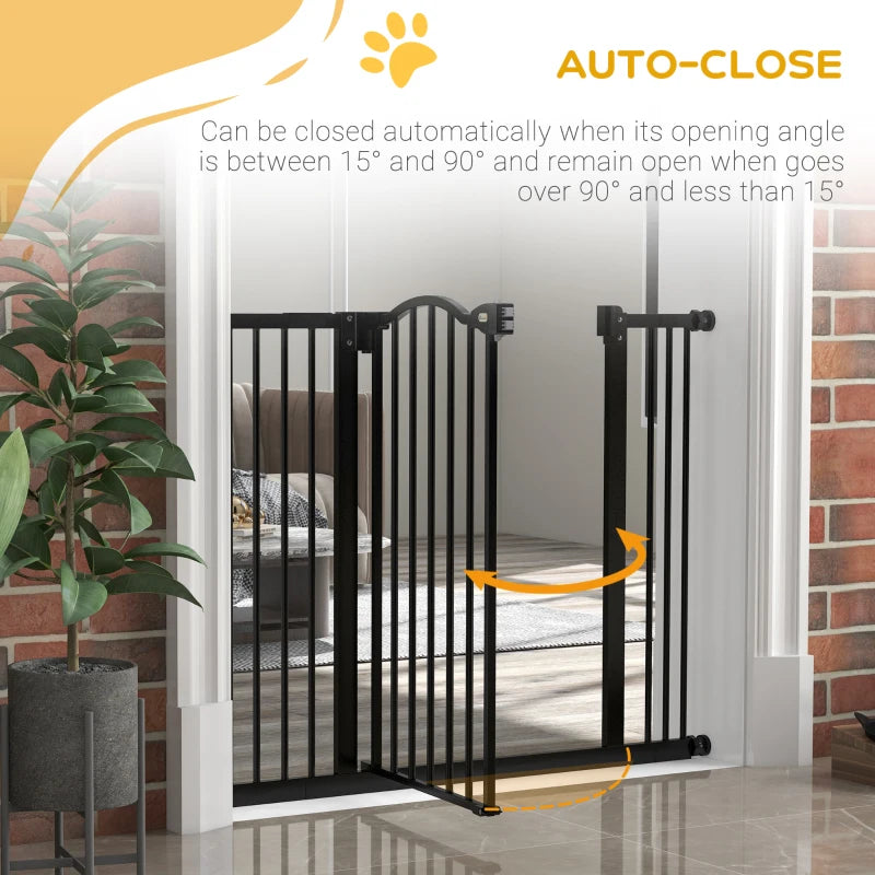 PawHut Metal Adjustable Pet Gate Safety Barrier with Auto-Close Door - Black, 74-100cm Width - ALL4U RETAILER LTD