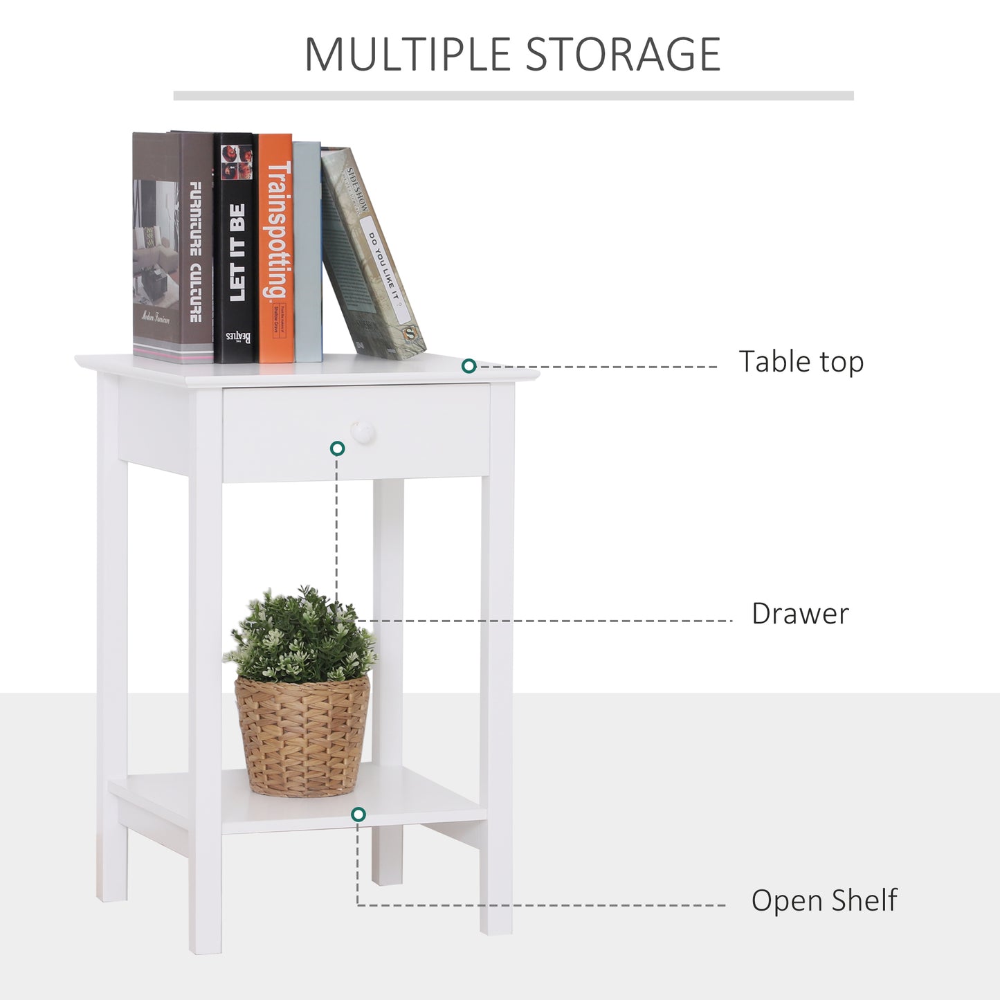 HOMCOM White Bedside Table Set Of 2 With Drawer And Storage Shelf Wooden Nightstand For Bedroom And Living Room