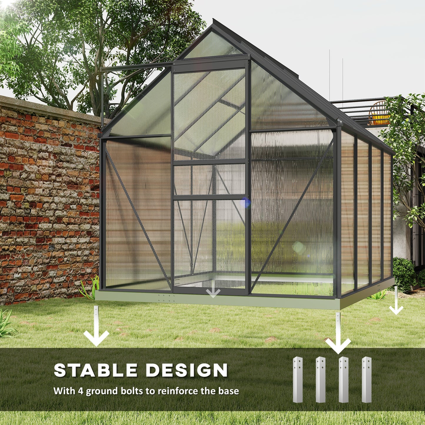 Outsunny 190 x 253 cm Walk In Polycarbonate Greenhouse With Aluminium Frame Dark Grey