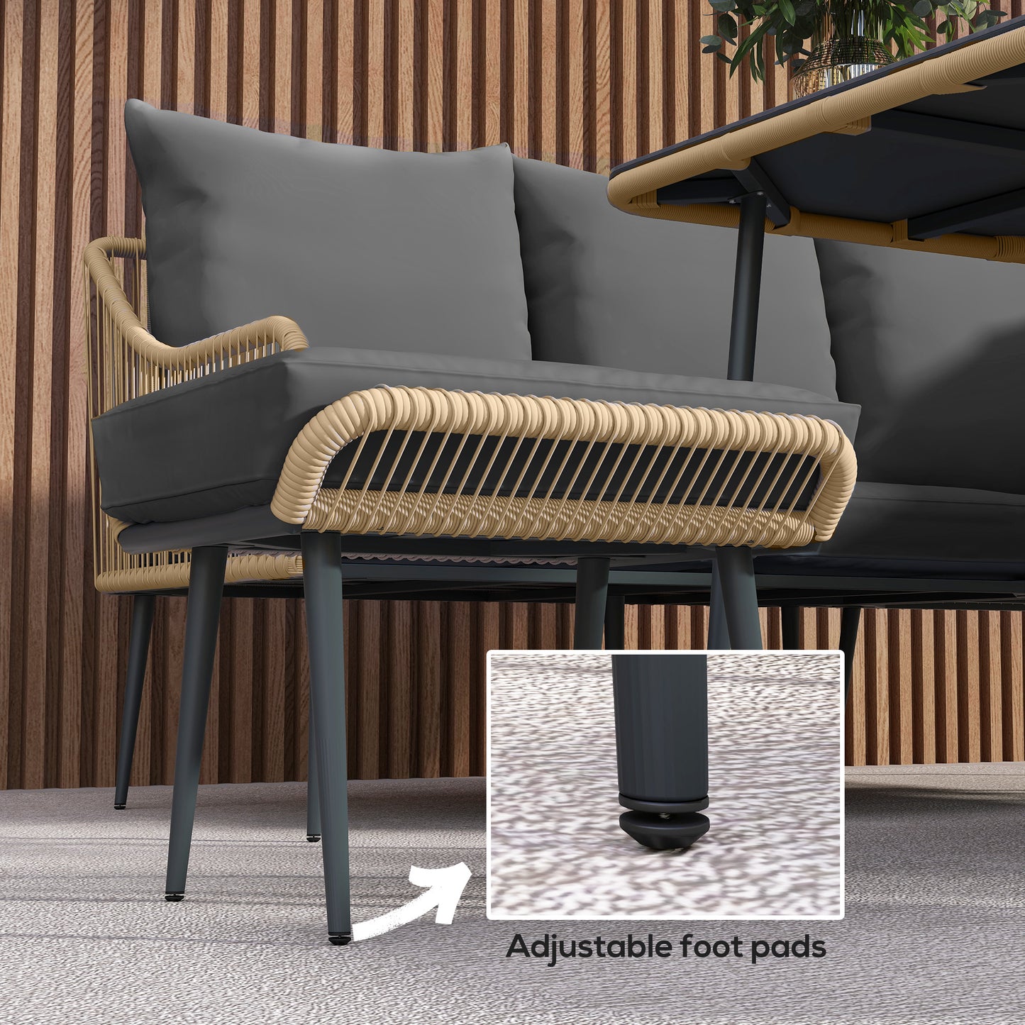 Outsunny Six Piece Rattan Garden Sofa Set With Steel Frame Brown Grey Outdoor Patio Furniture