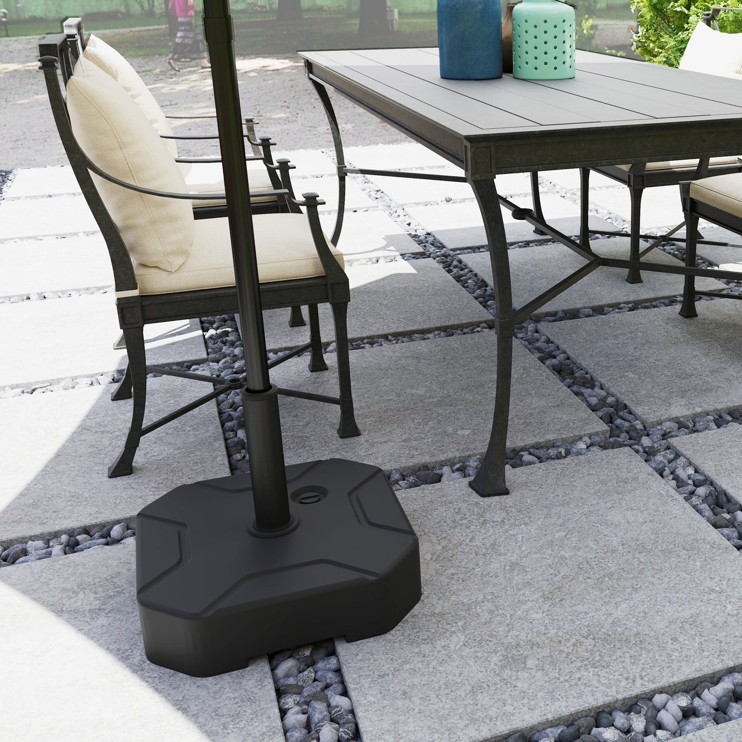 Outsunny Square Parasol Base Heavy Duty Umbrella Stand 25kg Sand Or 20kg Water Fill For 38 48mm Poles Black