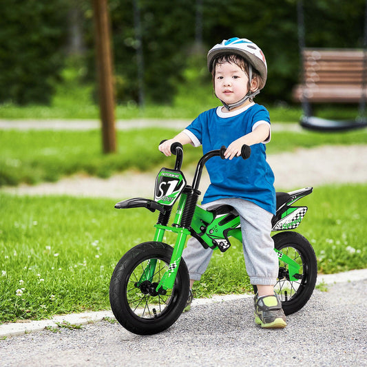 HOMCOM Kid's 12" Balance Bike, No Pedal Training Bicycle, Green - ALL4U RETAILER LTD
