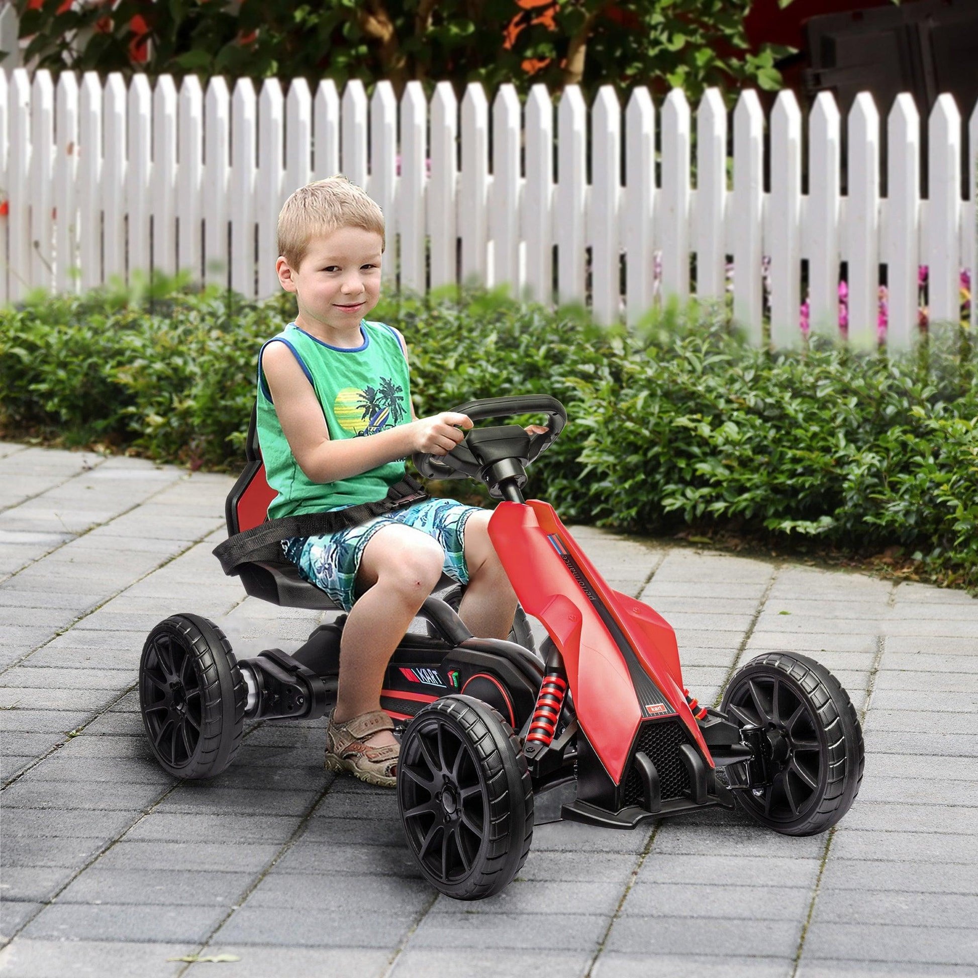 HOMCOM 12V Electric Go Kart w/ Forward Reversing 2 Speeds for 3-8 Yrs - Red - ALL4U RETAILER LTD