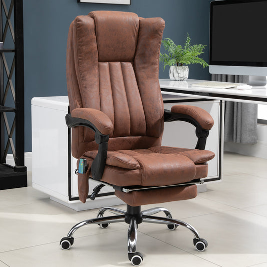 Vinsetto Heated Reclining Massage Office Chair with Footrest, Brown Microfibre High Back Design - ALL4U RETAILER LTD