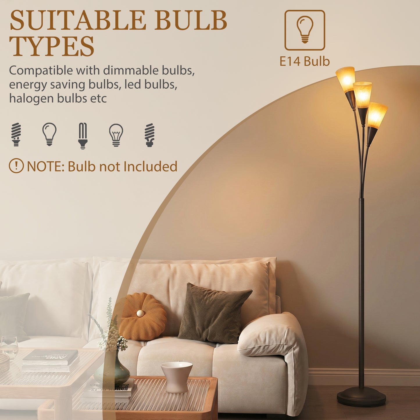 HOMCOM Modern Standing Lamp 3 Light Upright Floor Lamp for Living Room Black with Cone Shades
