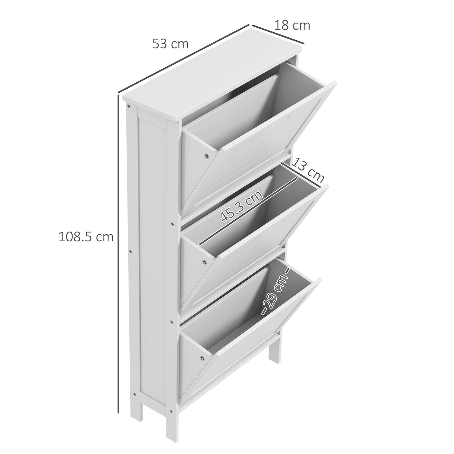 HOMCOM Narrow Shoe Cabinet With Three Flip Doors For Hallways White Storage Organizer