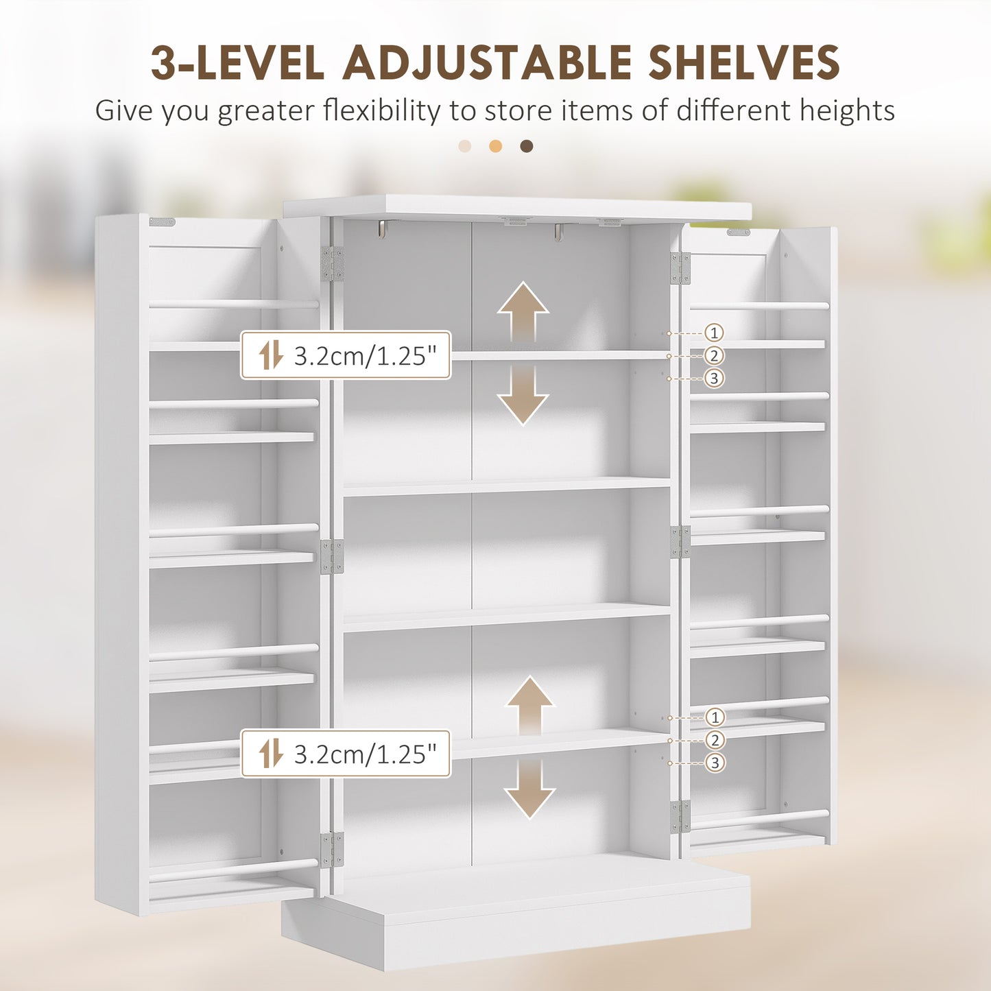 HOMCOM Adjustable White Kitchen Storage Cabinet with Multi-Shelving Solution - ALL4U RETAILER LTD