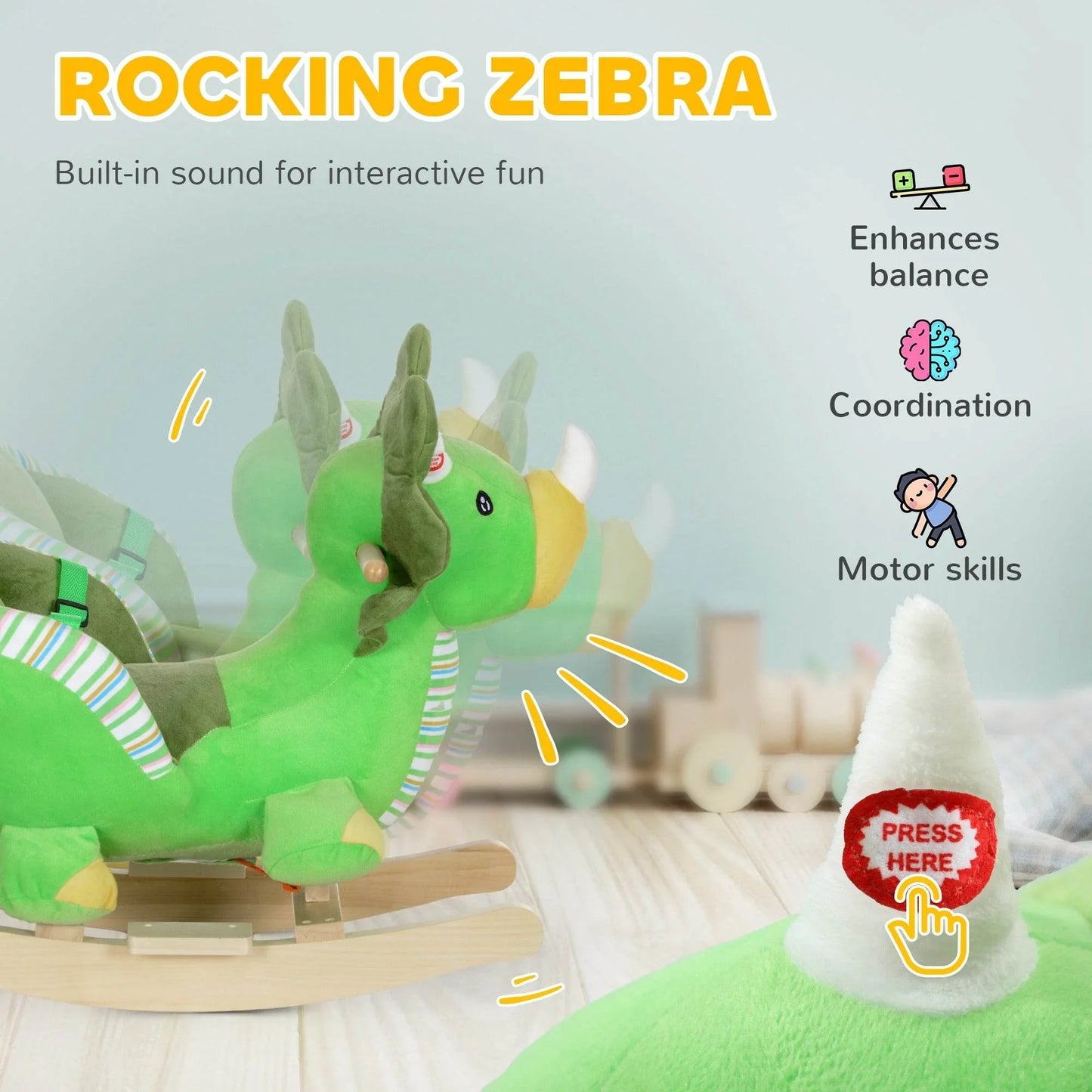 Green Plush Baby Rocking Dinosaur with Sounds and Safety Features for Toddlers 18-36 Months - ALL4U RETAILER LTD