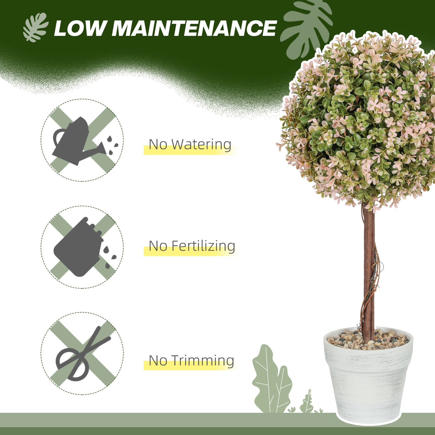 HOMCOM 2 Pack Decorative Artificial Plants Murraya Flowers In Pot UV Protected Indoor Outdoor Decor 60cm Cream White