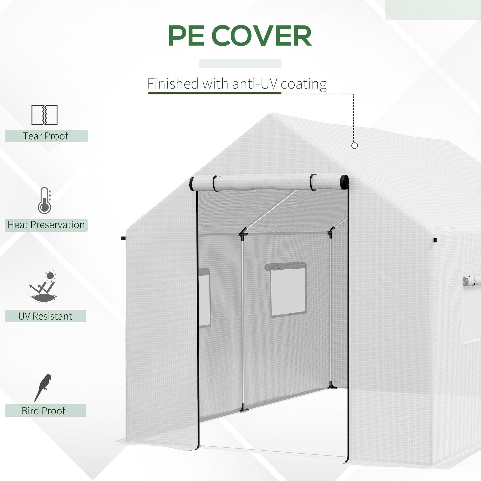 Outsunny Polyethylene Walk-in Polytunnel Greenhouse, 2 x 3(m), White - ALL4U RETAILER LTD