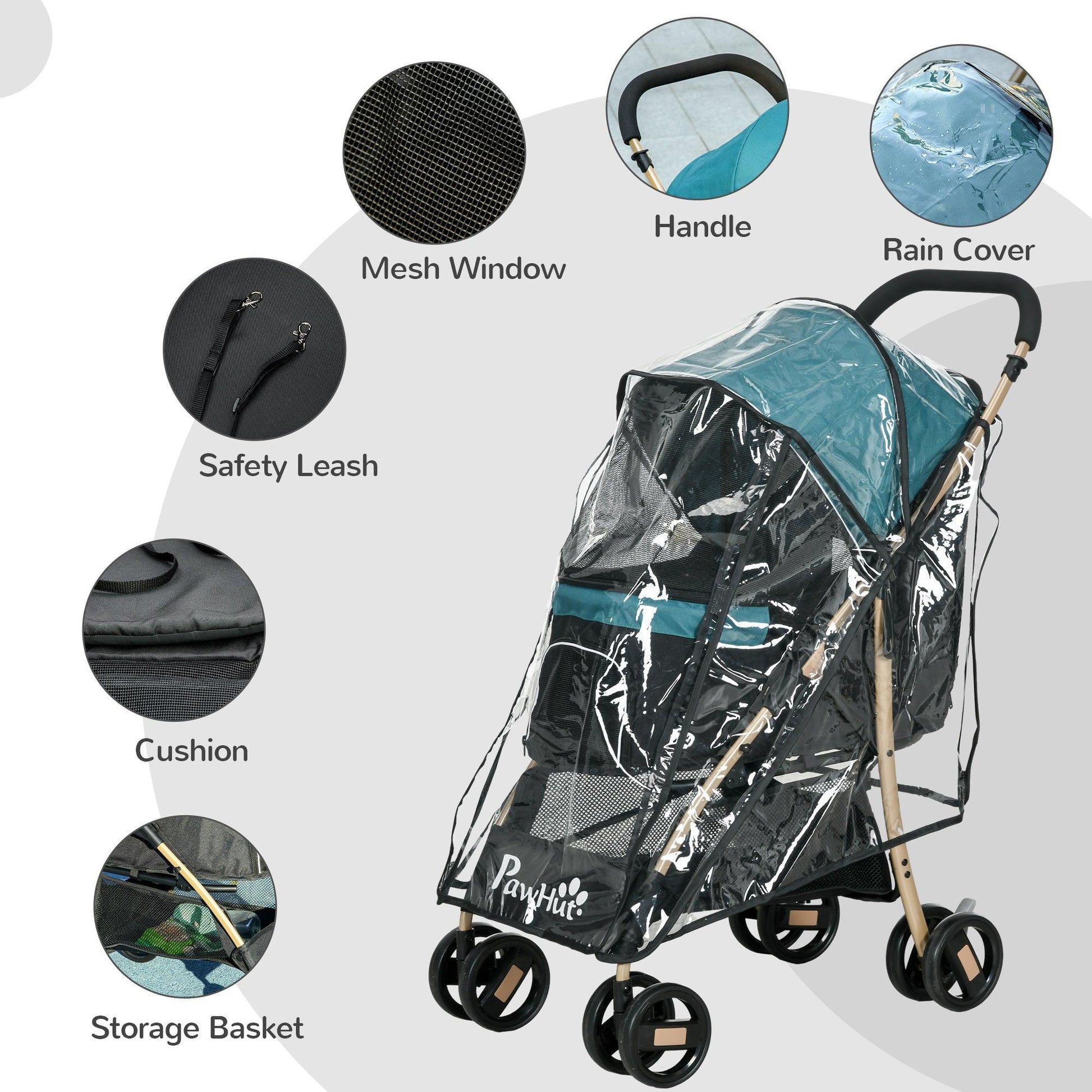 PawHut Oxfoad Pet Stroller for Small Minature Dogs with Rain Cover Dark Green - ALL4U RETAILER LTD