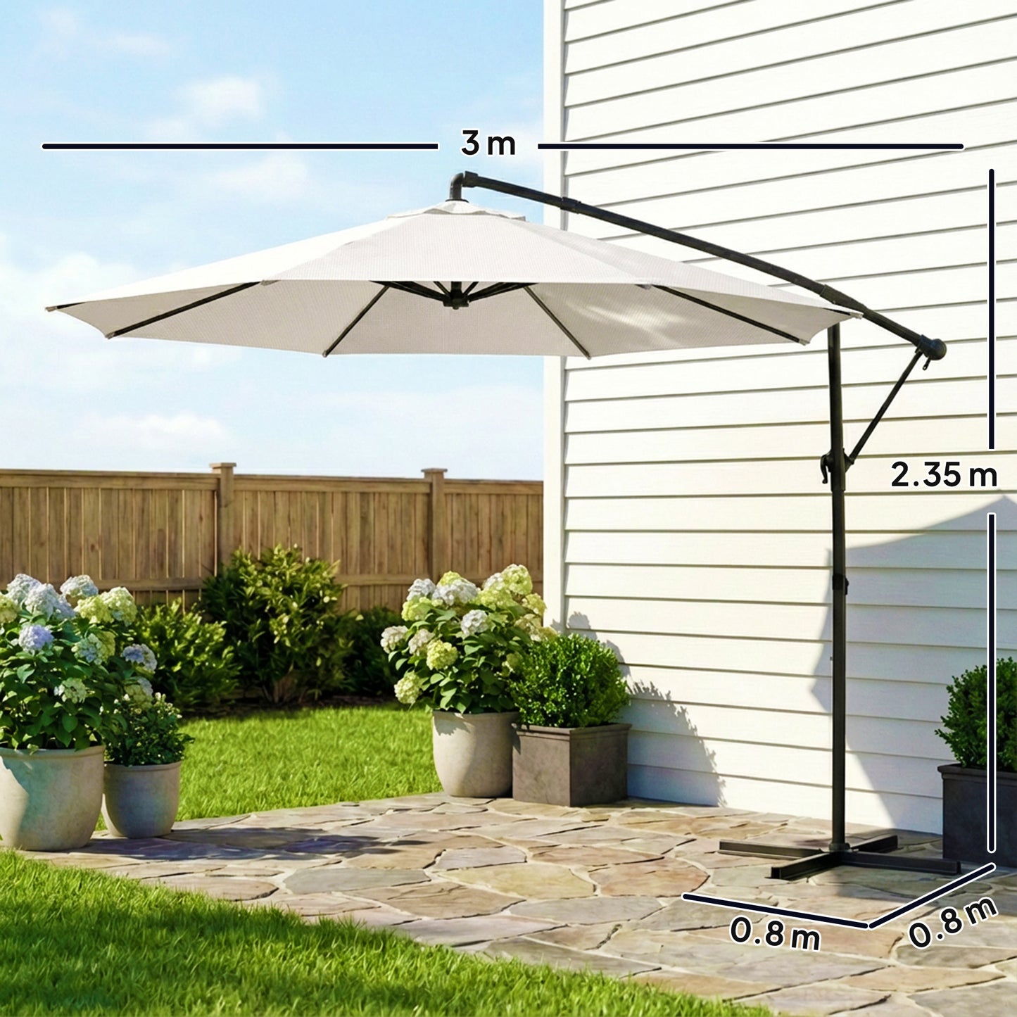 Outsunny 3 M Garden Cantilever Parasol With Cover Round Overhanging Umbrella 360 Degree Rotation Tilt Cream White
