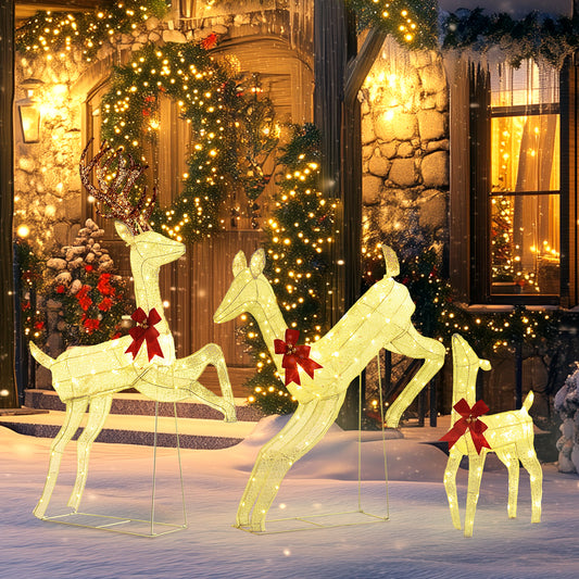 Illuminated Reindeer Family Christmas Display with 300 LED Lights - ALL4U RETAILER LTD