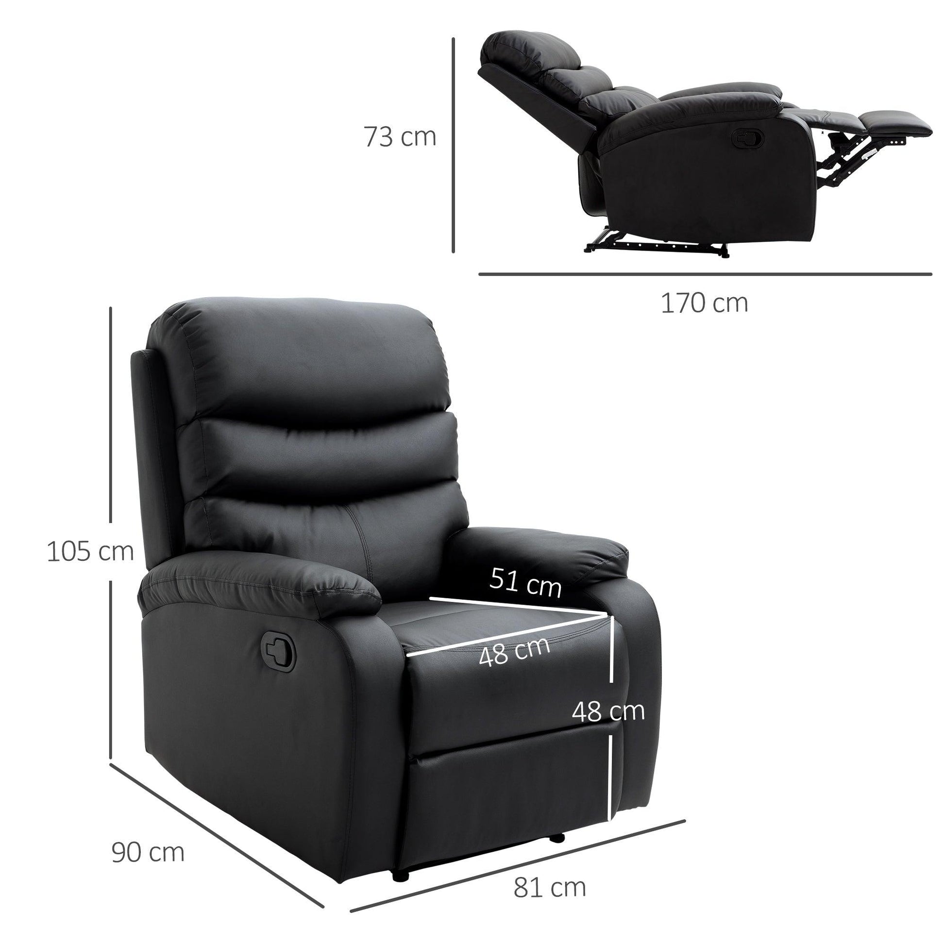 HOMCOM Manual Recliner Chair Armchair for Living Room with Footrest Black - ALL4U RETAILER LTD