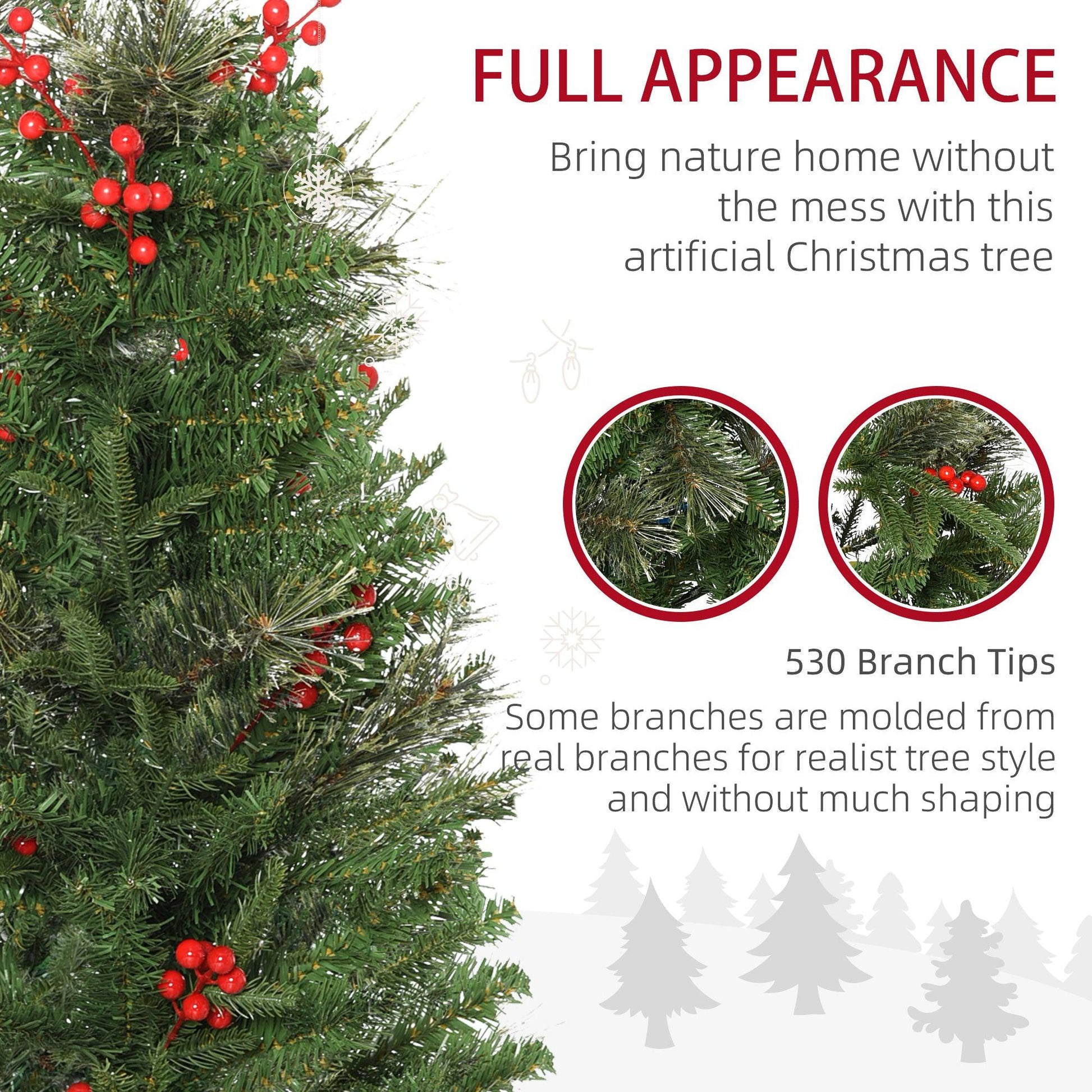 HOMCOM Realistic Branches Pencil Christmas Tree with Berries, Auto Open - Green - ALL4U RETAILER LTD