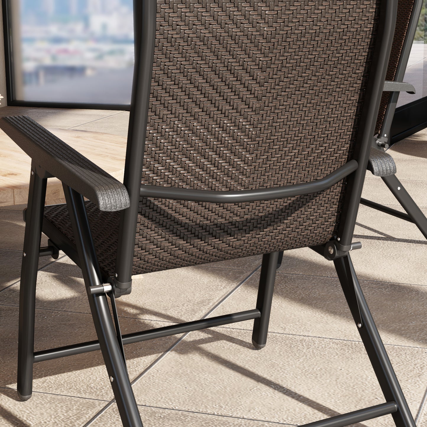 Outsunny Four Folding Garden Chairs With Seven-Position Adjustable Backs Dark Brown