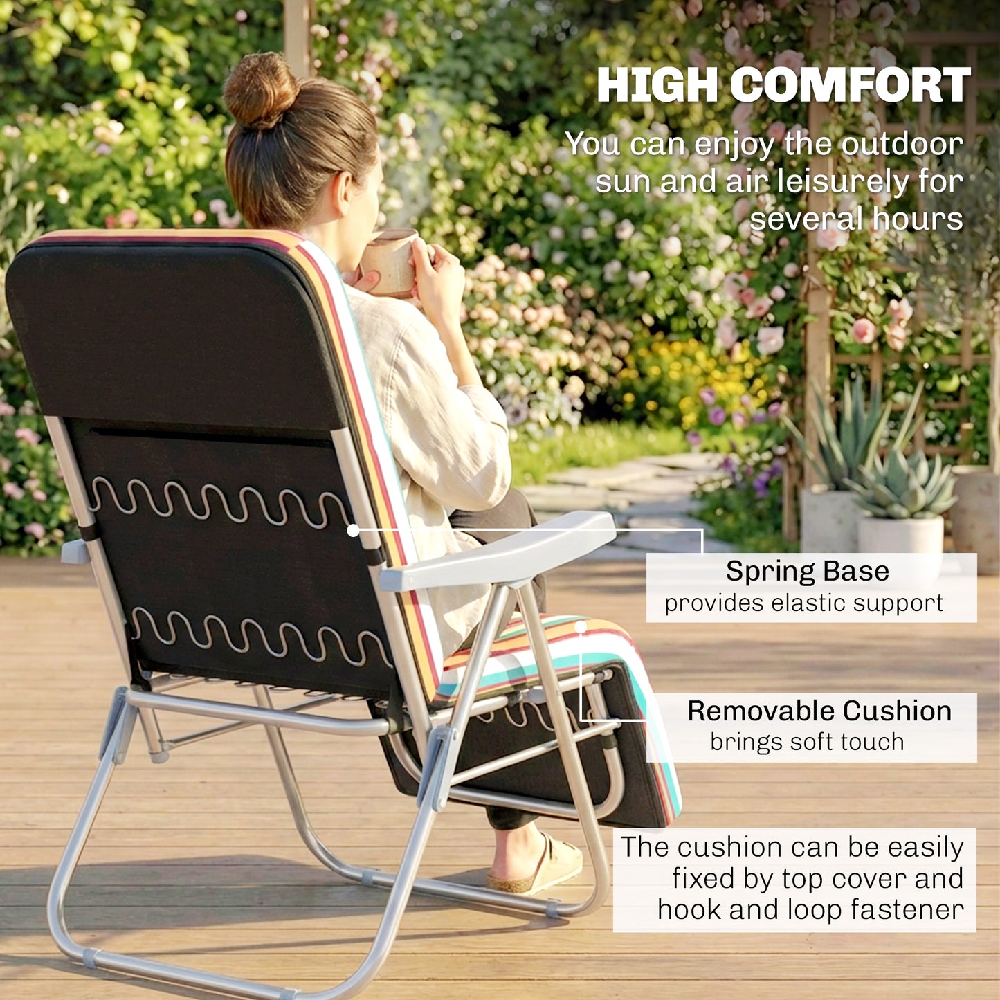 Outsunny Set Of 2 Foldable Patio Sun Loungers With Adjustable Backrests And Cushions Multicoloured
