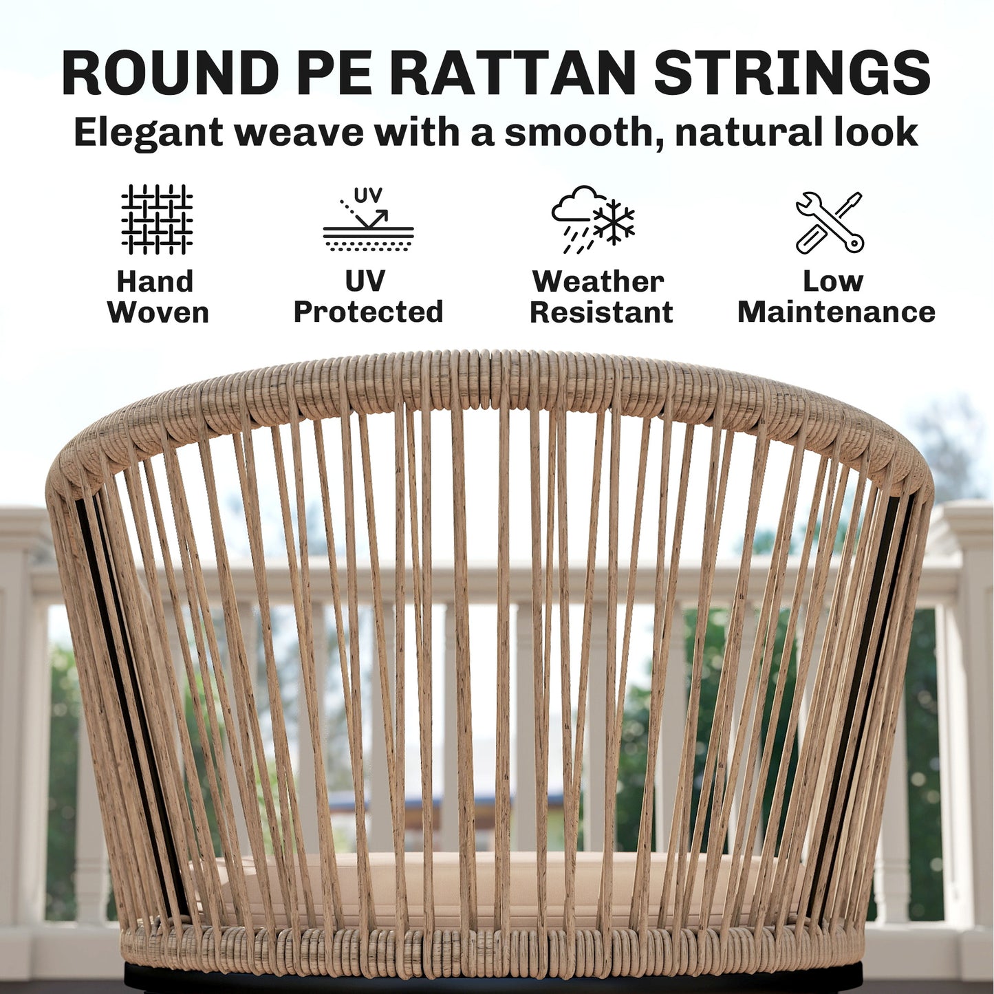 Outsunny Garden Chairs Set Of 2 Rattan Dining Chairs With String Back And Armrests Cushions Included Natural Wood