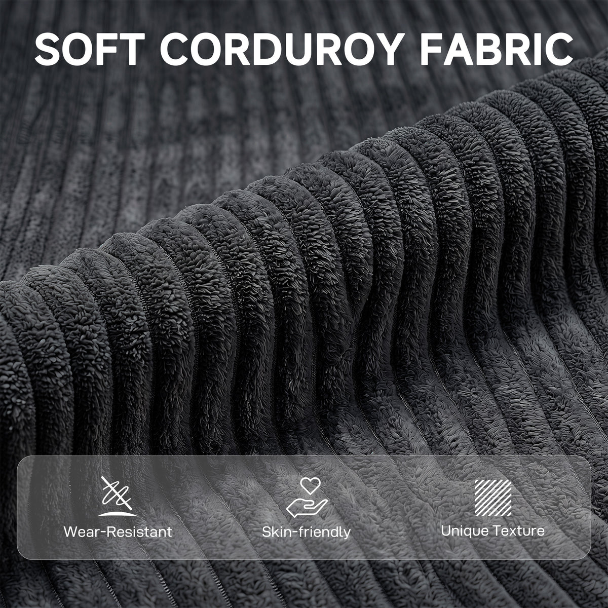 Gray corduroy fabric texture with ribbed pattern upholstery detail