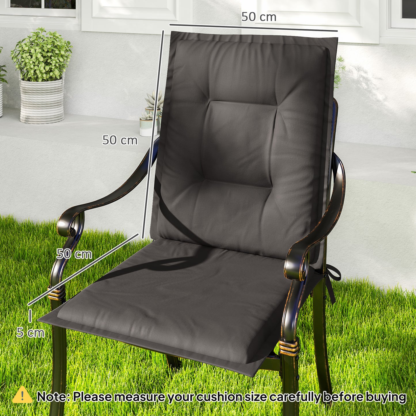 Outsunny Charcoal Grey Padded Garden Seat Cushions Set Of Four With Tufted Back And Tie Fastenings