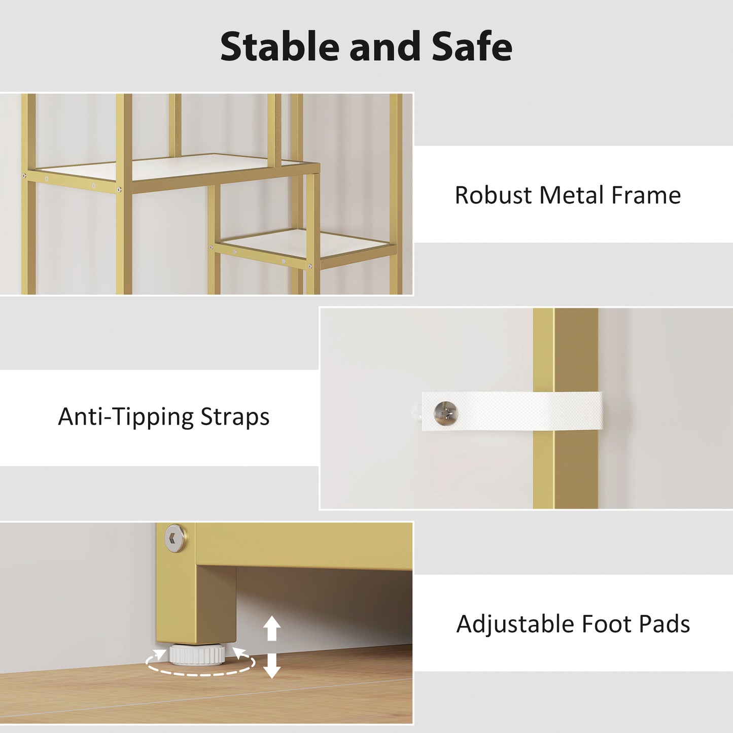 HOMCOM White And Gold Tone Seven Tier Geometric Bookcase With Sturdy Metal Frame