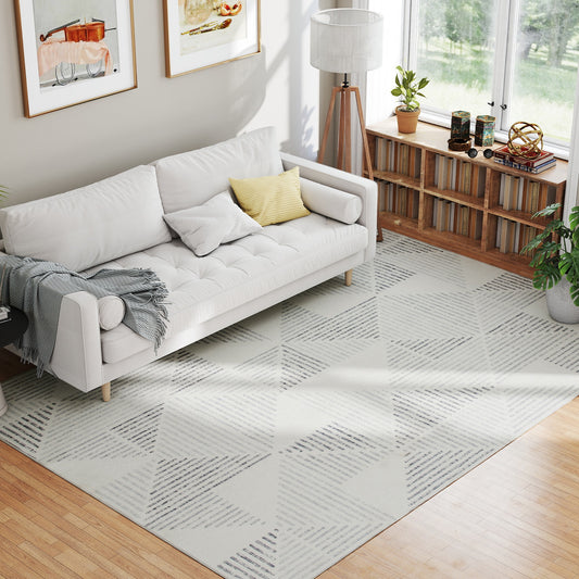 HOMCOM Modern Area Rug 290 x 200 cm Geometric Pattern Non Slip Washable Grey Living Room Bedroom Dining Room Office