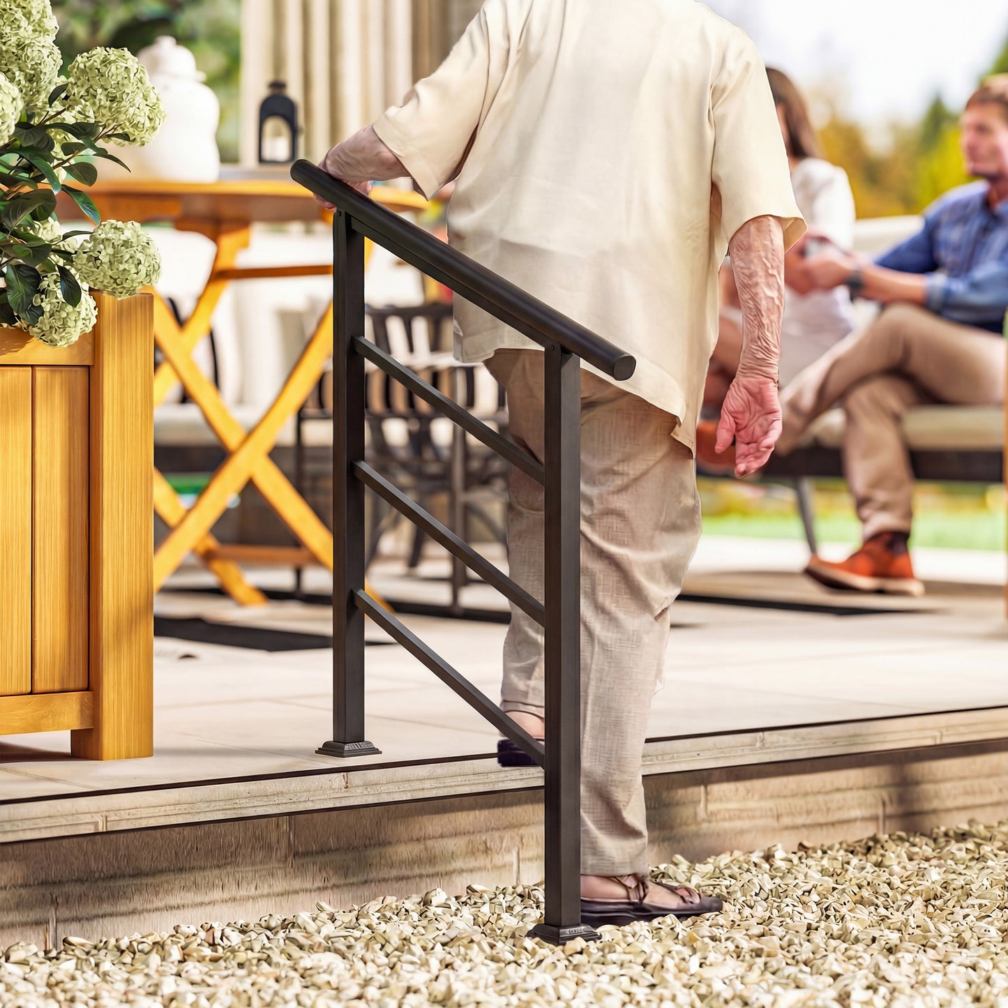 Outsunny Outdoor Handrail for Stairs Adjustable 0 to 45 Degrees Wrought Iron Exterior Stair Railing for 1 to 3 Steps