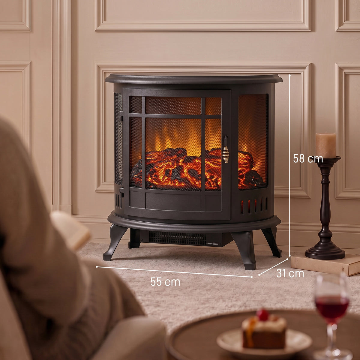 Freestanding Electric Fireplace Stove With Adjustable LED Flames 2000W