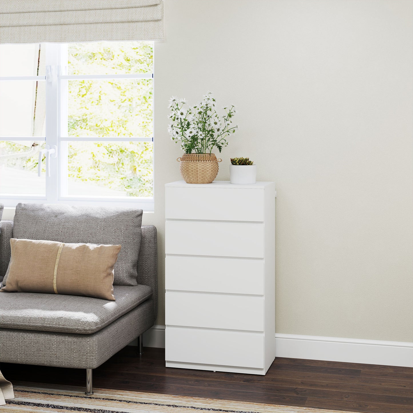 HOMCOM 5 Drawer Chest of Drawers Modern Dresser Storage Cabinet for Bedroom Organization