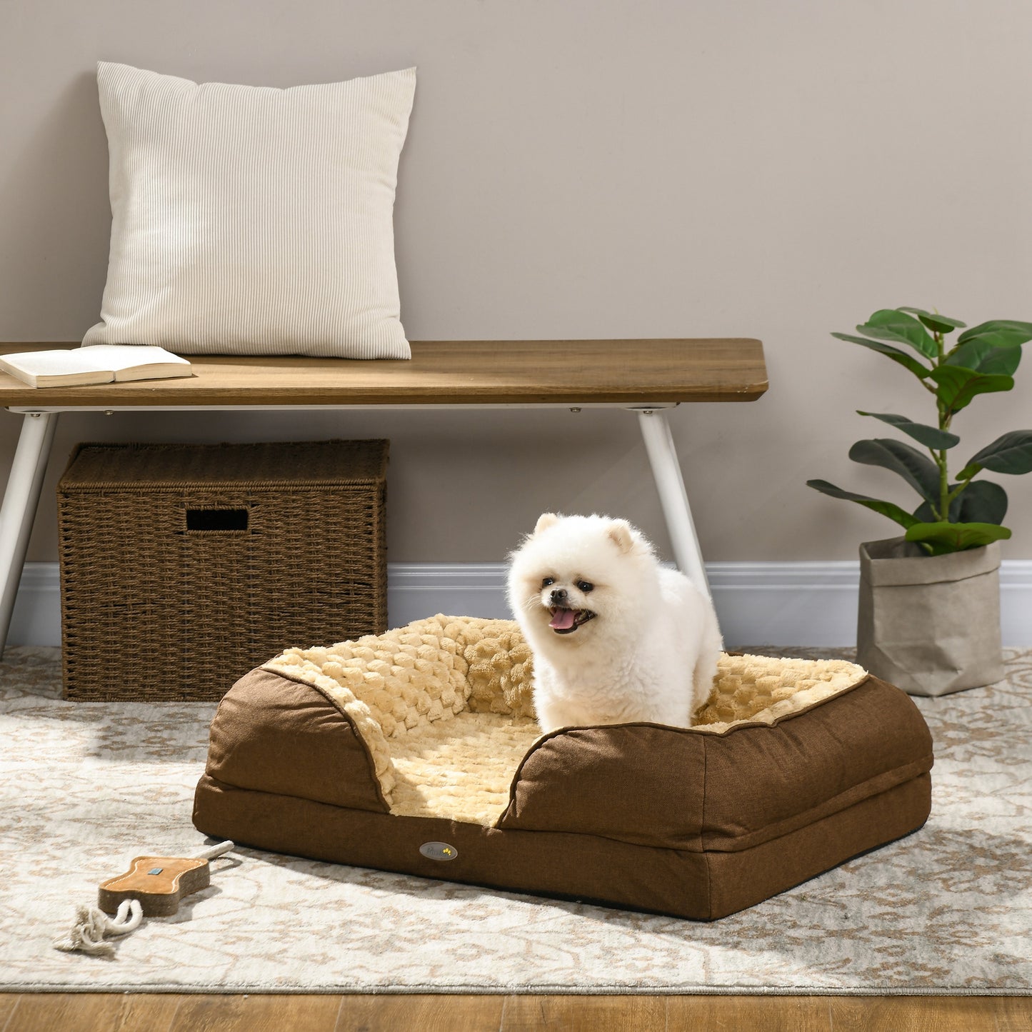 PawHut Cozy Pet Mattress with Washable Cover and Non-Slip Base for Small Dogs - Brown 70L x 50W x 18Hcm - ALL4U RETAILER LTD