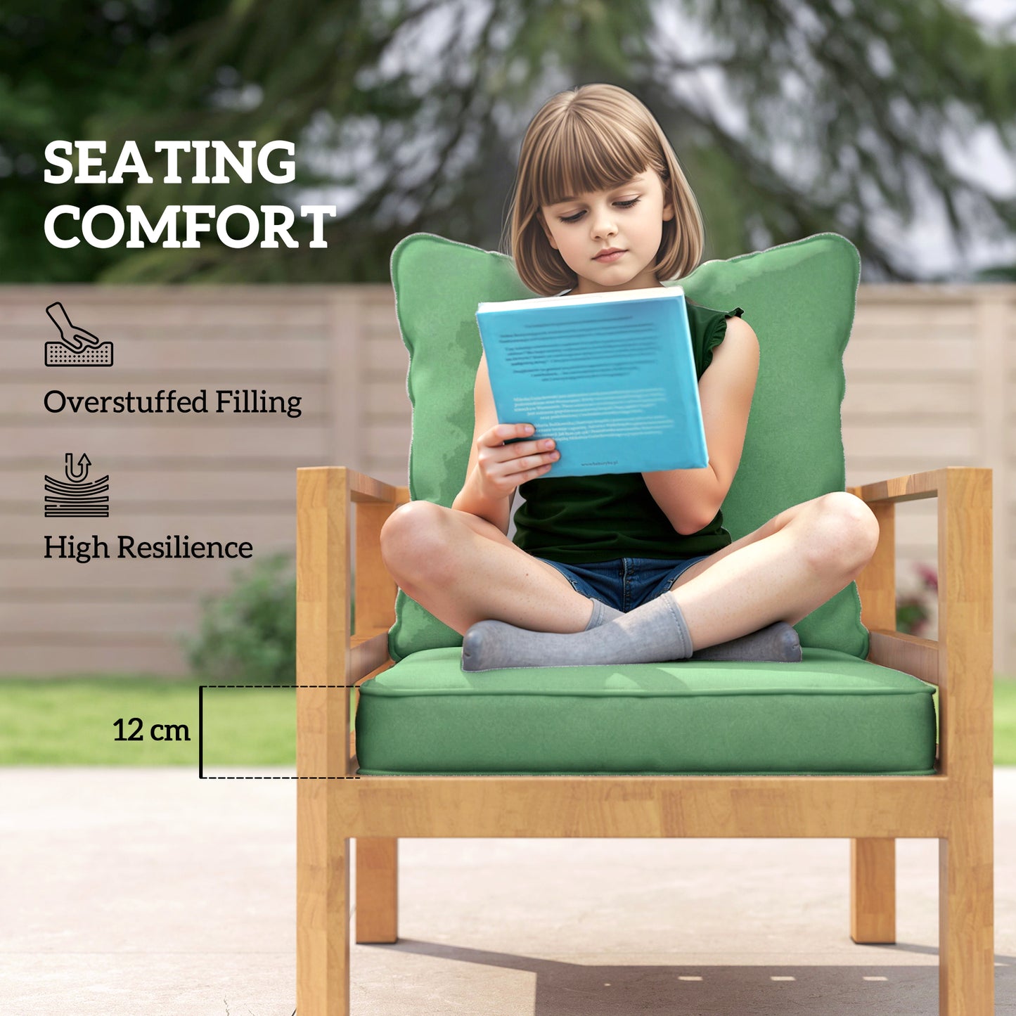 Outsunny Green Outdoor Seat And Back Cushion Set Cushions Only For Patio Garden Chairs With Thick Padding