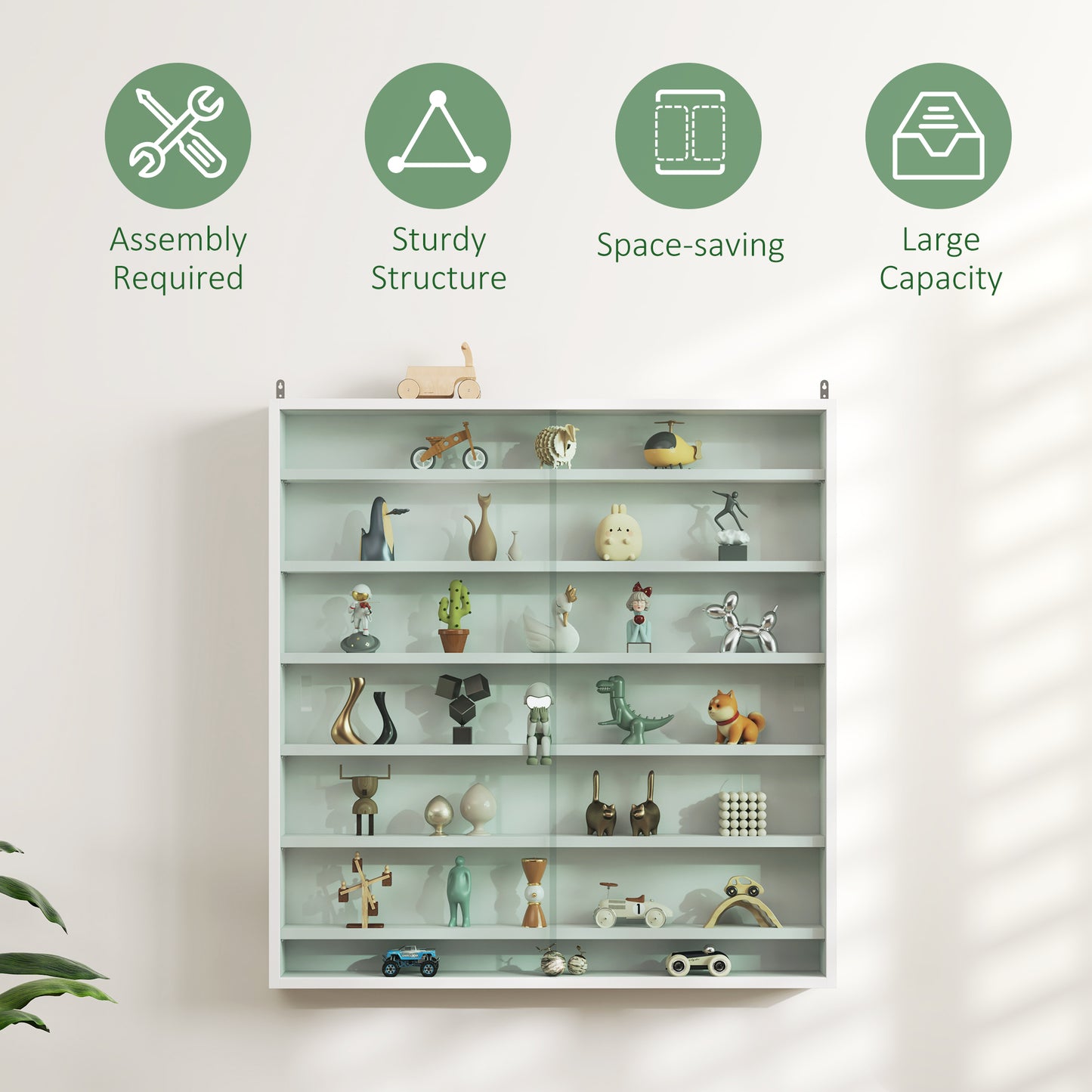 Homcom Six Shelf Display Cabinet With Glass Doors White Wall Display Cabinet Six Adjustable Shelves 11 Positions