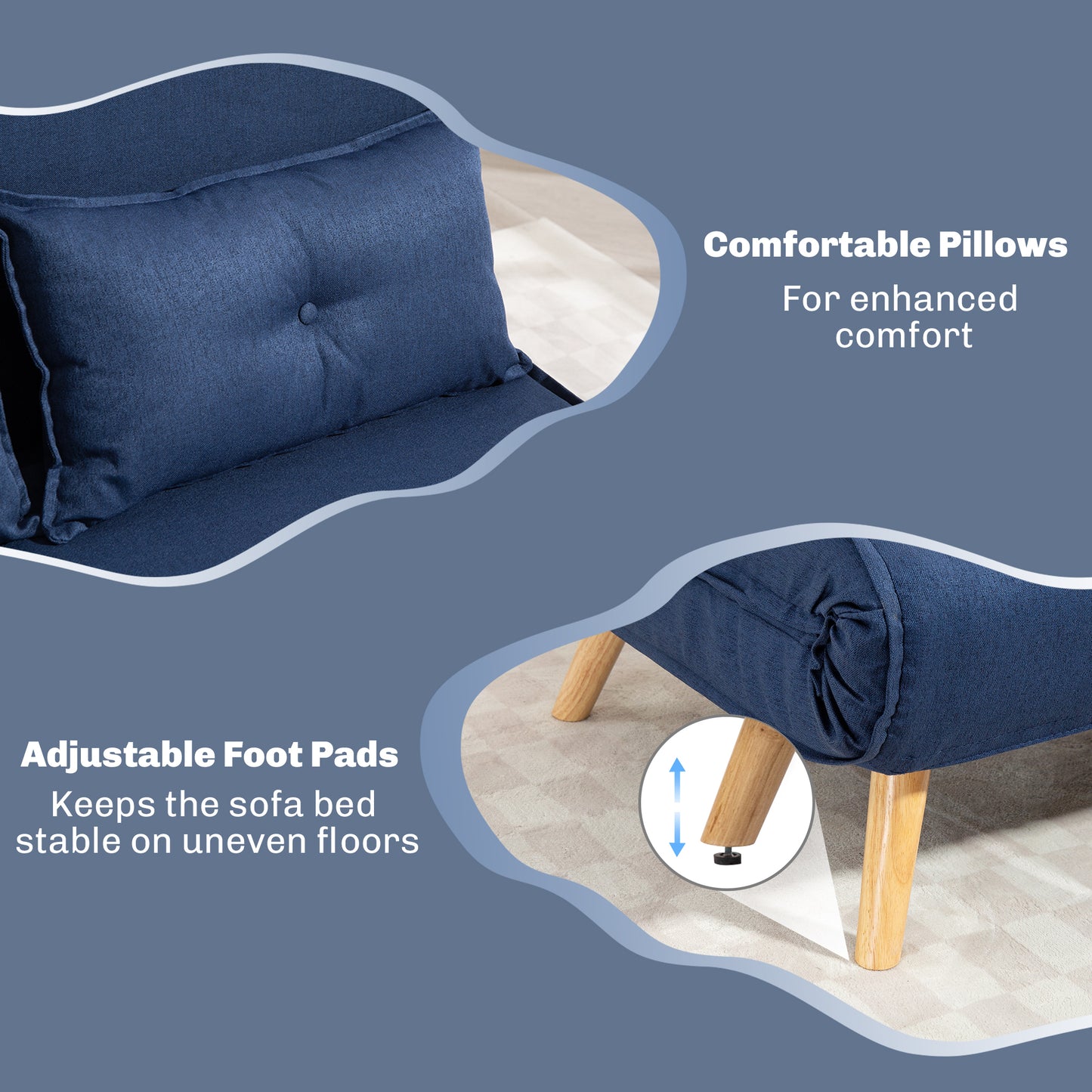 HOMCOM Two Seater Linen Look Sofa Bed Dark Blue With Click Clack Mechanism For Day And Night Comfort