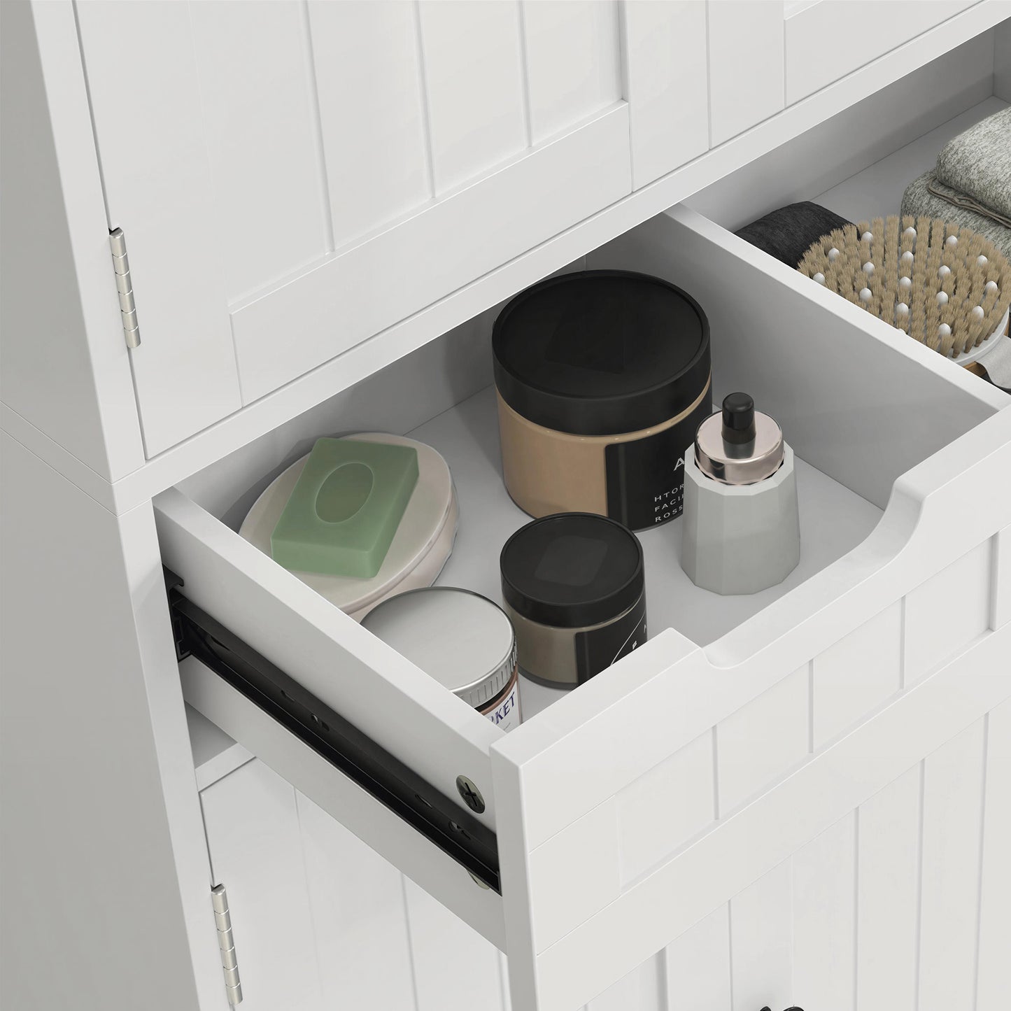 HOMCOM Tall Freestanding Bathroom Cabinet With Drawer Shelves And Doors 60 x 30 x 160 Cm White