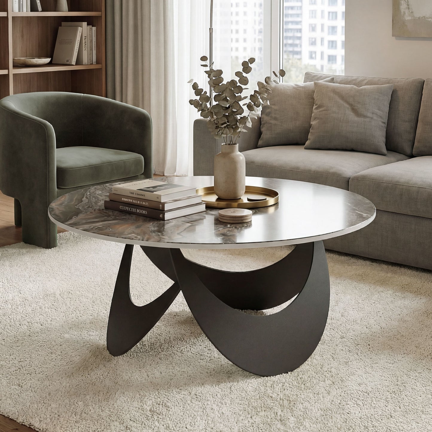 HOMCOM Coffee Table With Sintered Stone Top Adjustable Foot Pads Modern Centre Table For Living Room Brown And Black