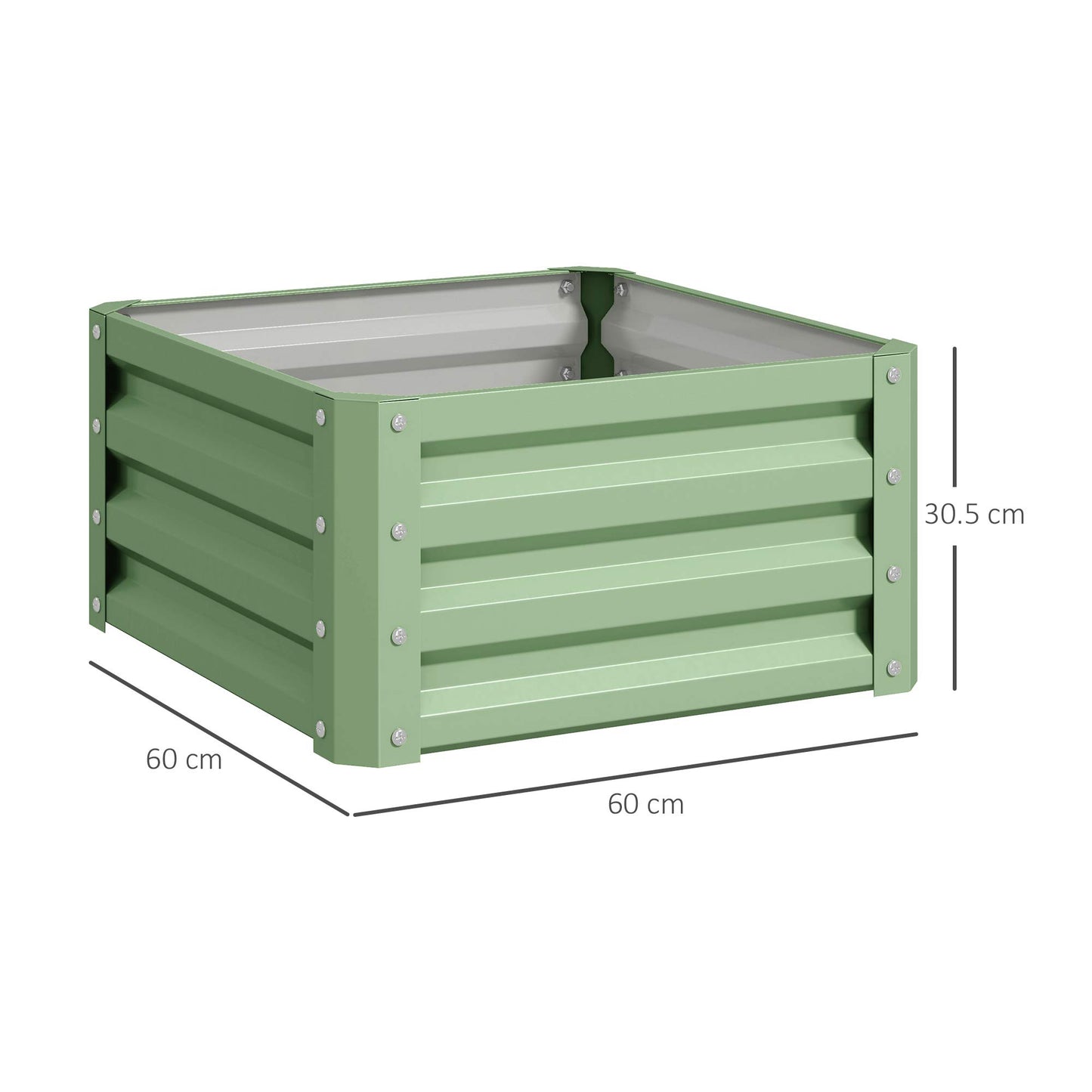 Outsunny Set of Two 60 by 60 cm Galvanised Steel Planter Boxes Open Bottom Outdoor Garden Light Green