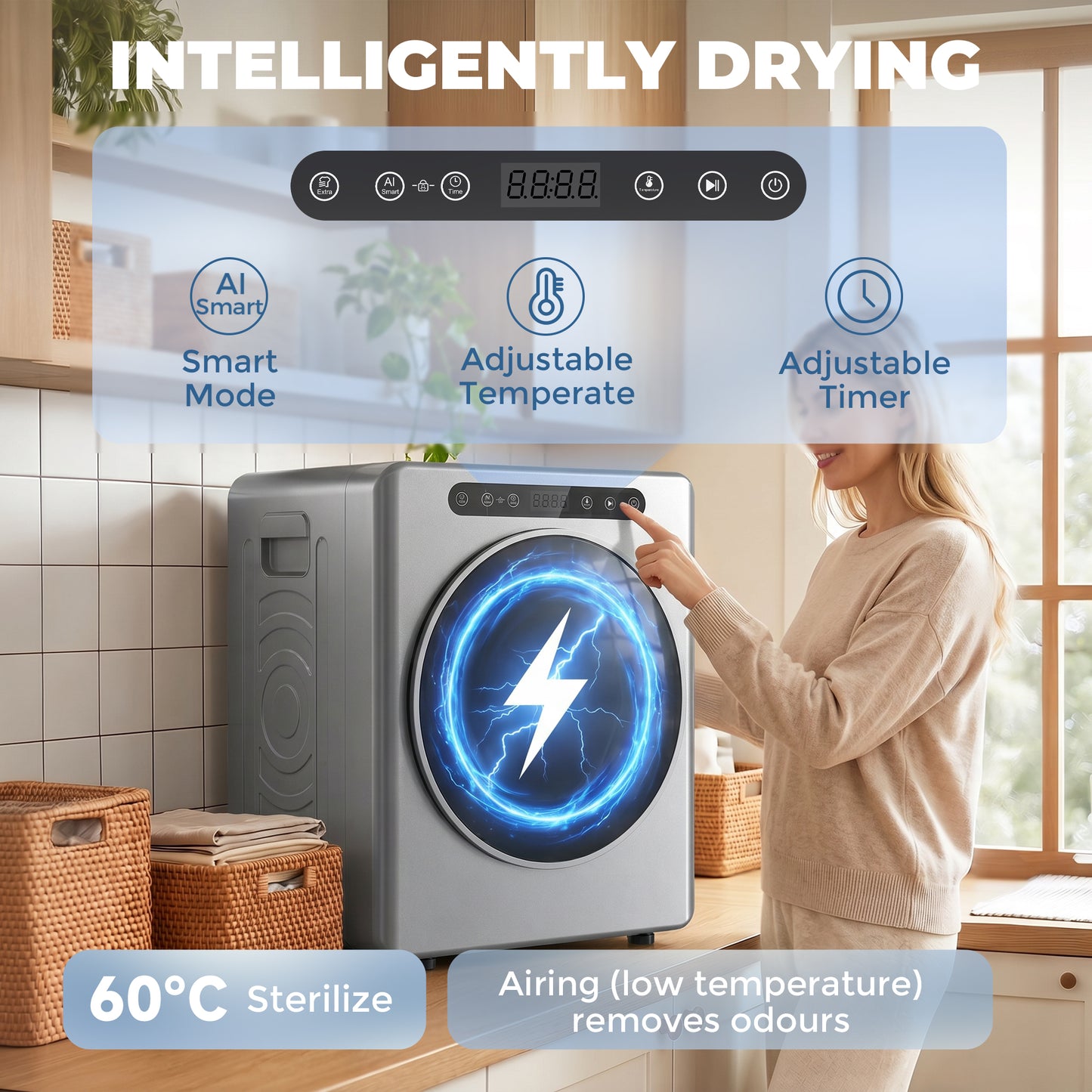 HOMCOM 5Kg Compact Tumble Dryer 40 To 60C 1000W Hygiene Care System Smart Anti Crease Reverse Tumbling