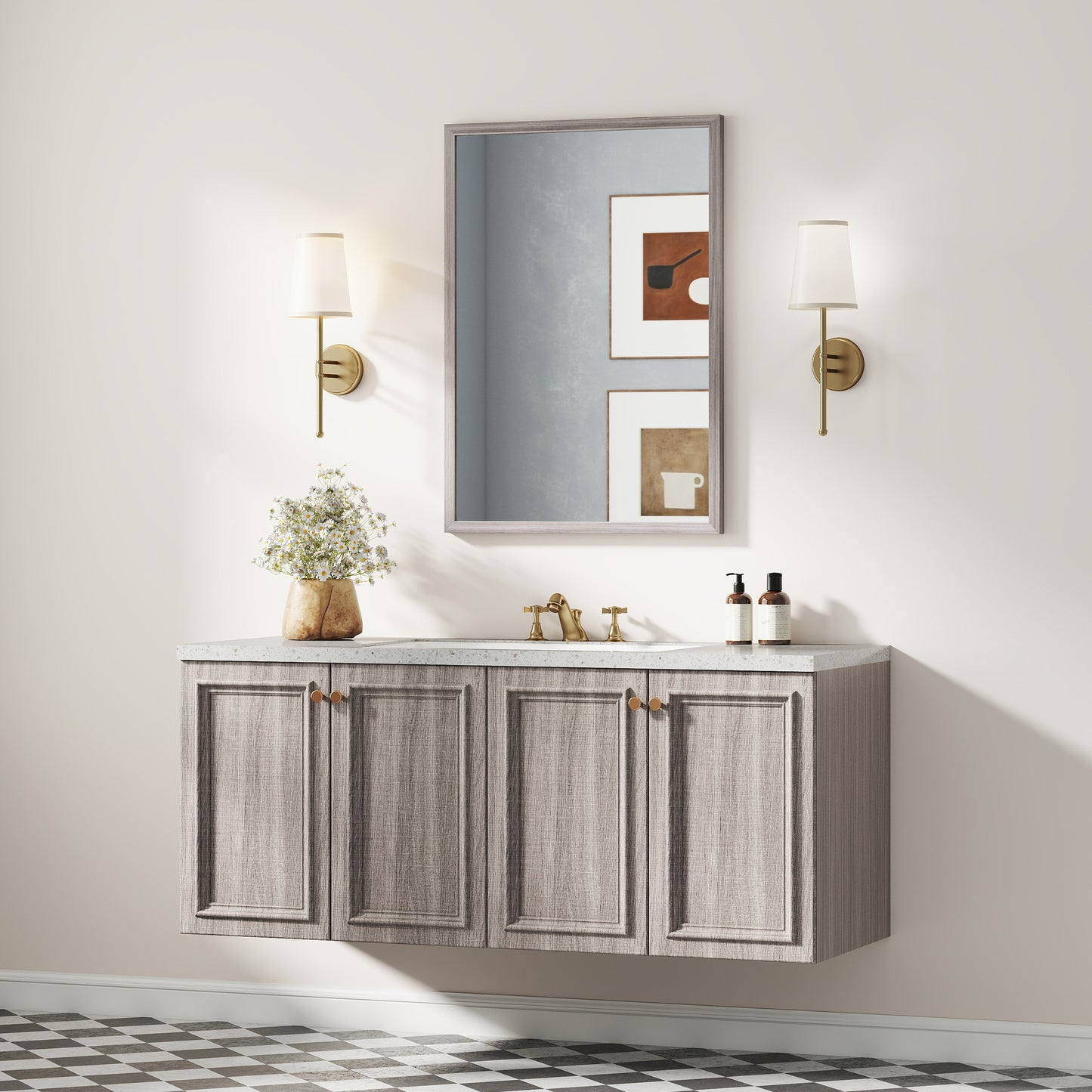 HOMCOM Wall Mounted Mirror 50 x 70 cm Grey Shatter Proof For Bathroom Living Room Bedroom Hallway