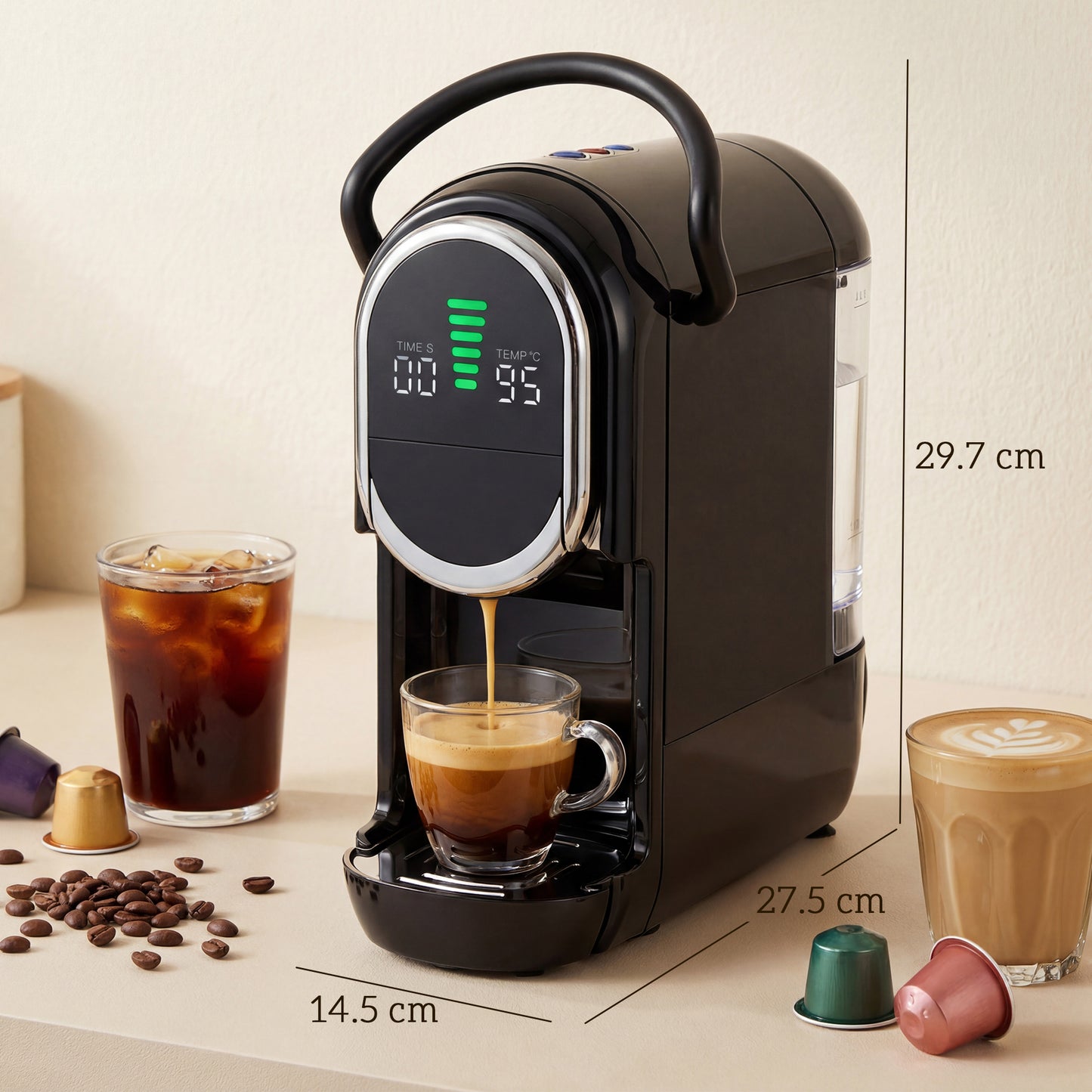 HOMCOM Pod Coffee Machine Nespresso Dolce Gusto Capsule And Ground Coffee 19 Bar Semi Automatic
