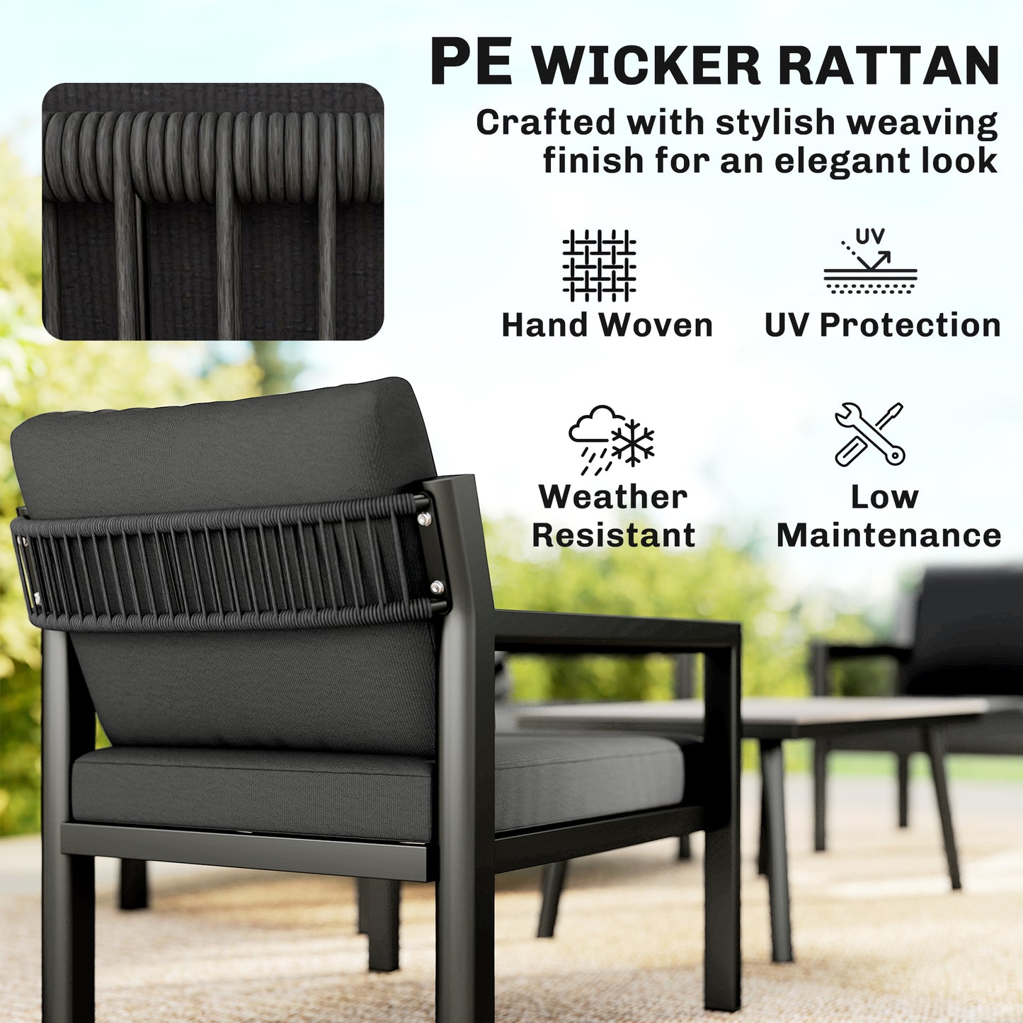 Outsunny 4 Seater Rattan Garden Furniture Set With 2 Armchairs Loveseat Coffee Table Cushions Dark Grey