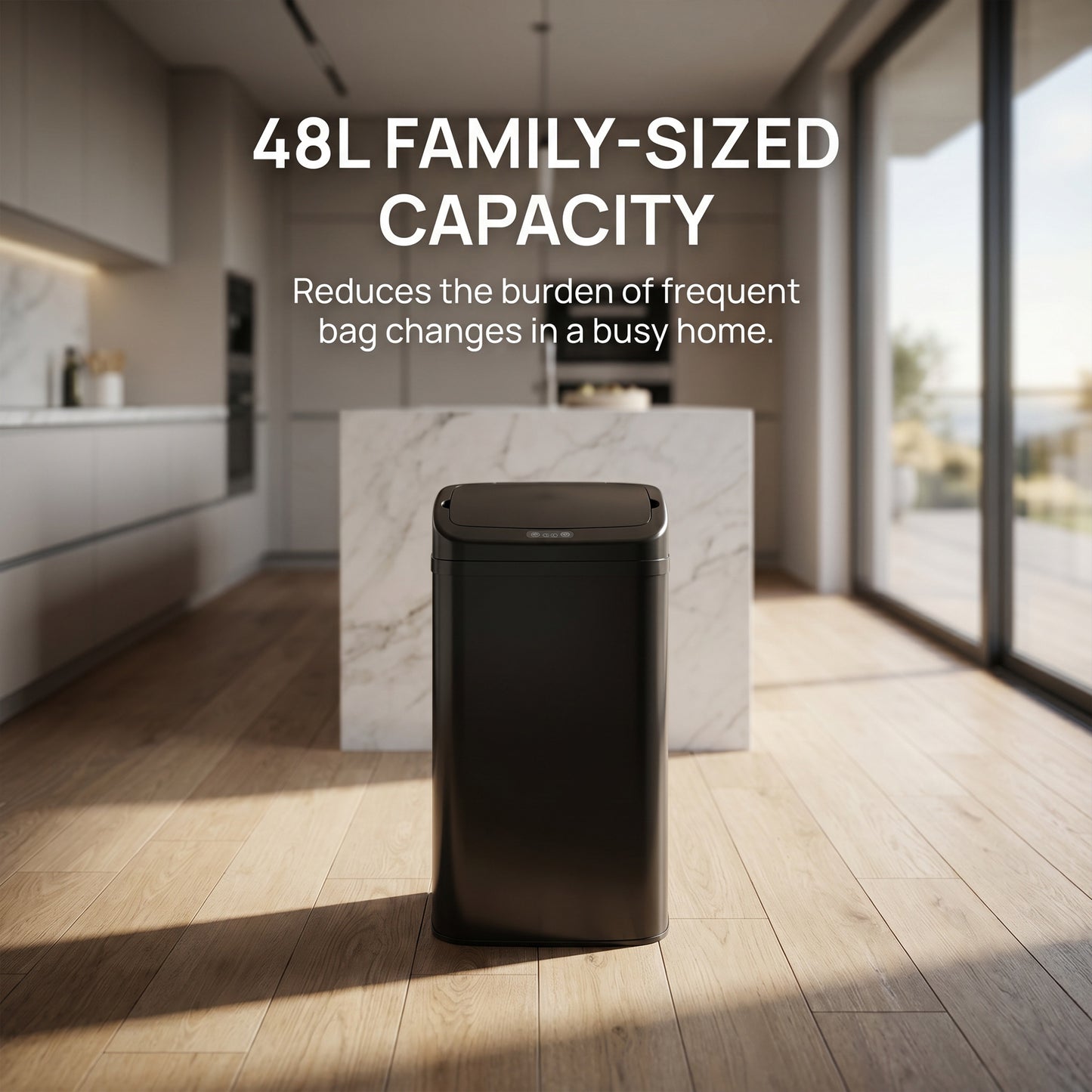 HOMCOM 48L Sensor Bin with Infrared Auto Open Lid Black Galvanised Steel Construction for Hygienic Waste Disposal