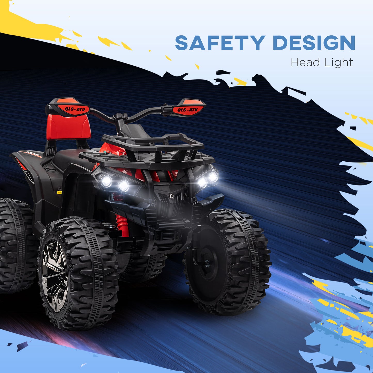 HOMCOM 12V Kids Electric Quad Bike with LED Lights, Music, Backrest, Forward/Backward, Red - ALL4U RETAILER LTD