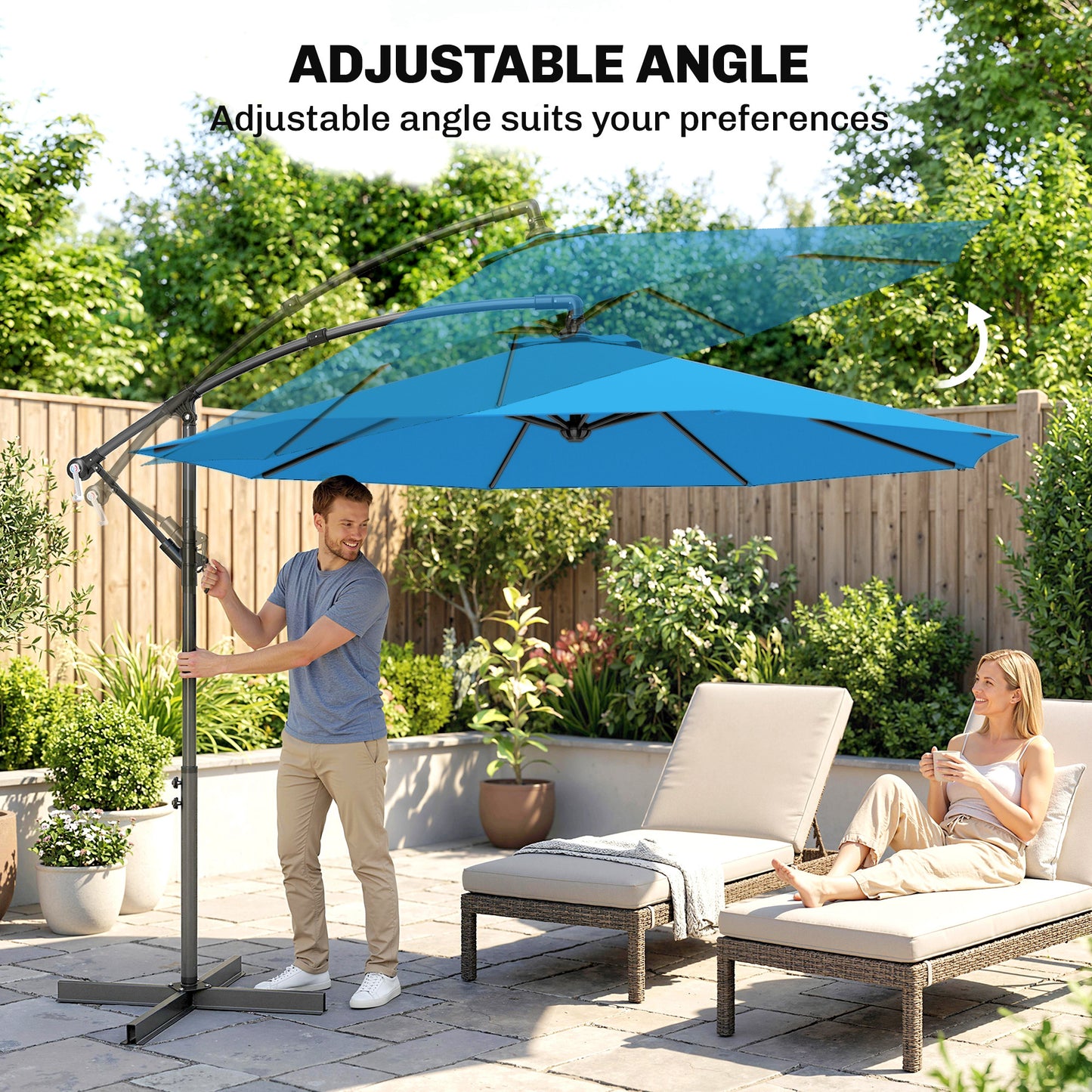 Outsunny 3m Overhanging Cantilever Parasol With Cross Base Blue For Overhead Shade Over Dining And Patio Seating