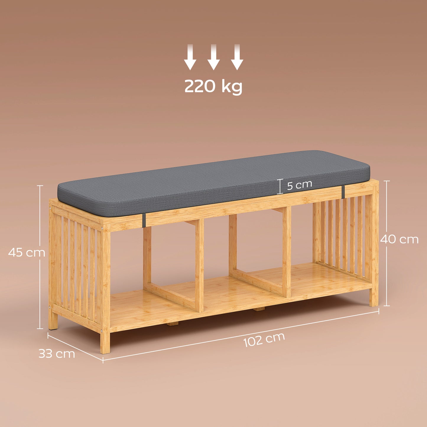 HOMCOM Bamboo Shoe Bench With Padded Cushion And Storage Open Shelf Entryway Organizer In Natural Wood Finish