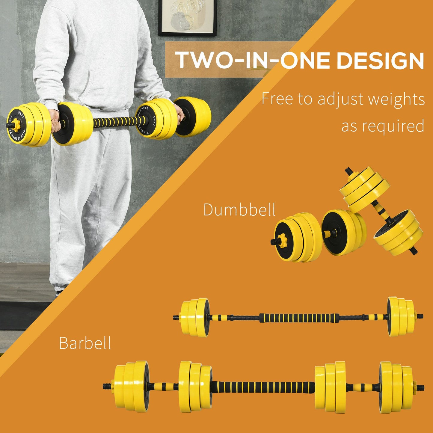 HOMCOM 25KG Adjustable Dumbbell and Barbell Set with Ergonomic Grips for Home Gym Workouts - ALL4U RETAILER LTD