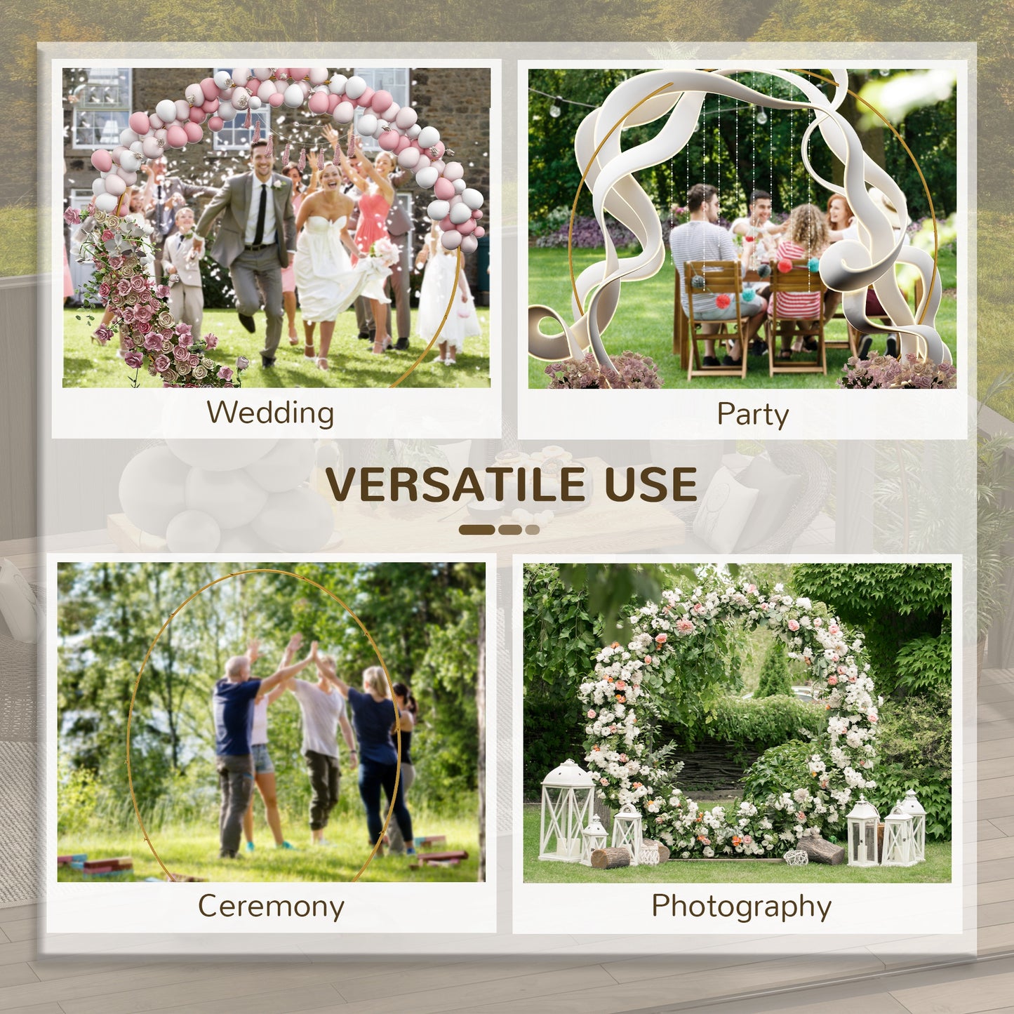 Outsunny 222cm Gold Tone Backdrop Stand Wedding Arch for Outdoor Garden Parties Bridal Shower Ceremony