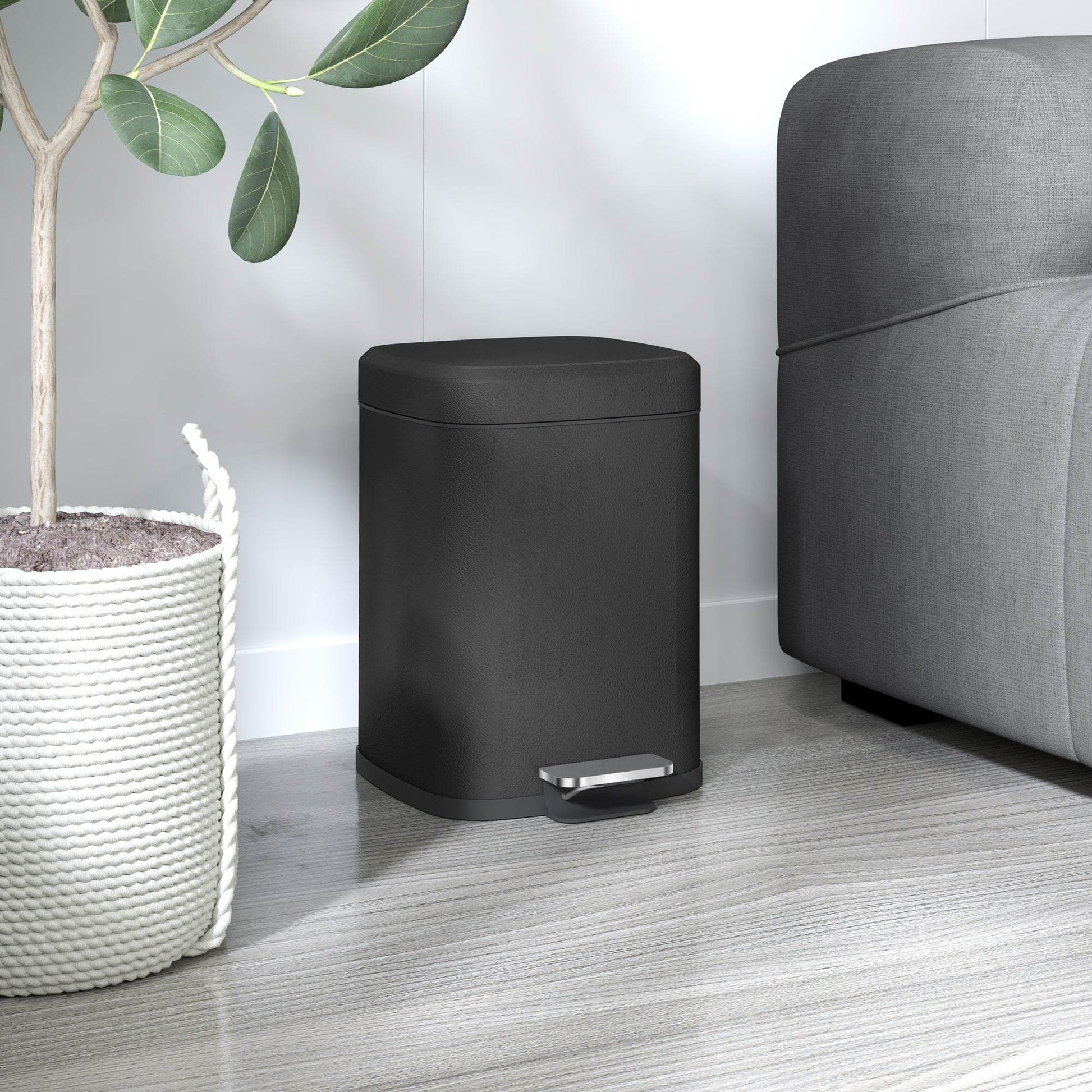 HOMCOM 12L Stylish Black Metal Kitchen Trash Bin - Compact Design - ALL4U RETAILER LTD