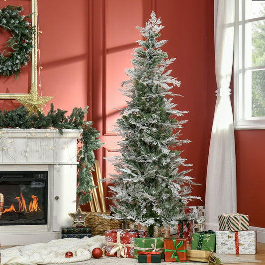 HOMCOM Realistic Snow Flocked Pencil Christmas Tree, Auto Open, Green - ALL4U RETAILER LTD