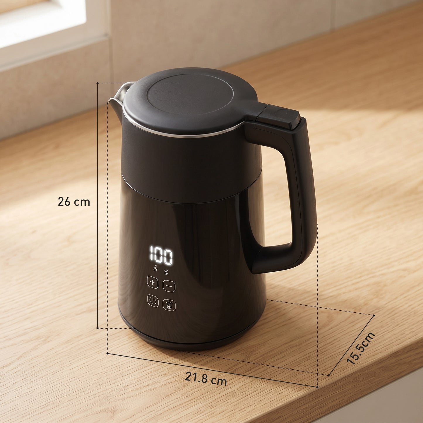 HOMCOM Electric Kettle 1.7L 3kW Fast Boil With UK Strix Thermostat LED Display Keep Warm Black
